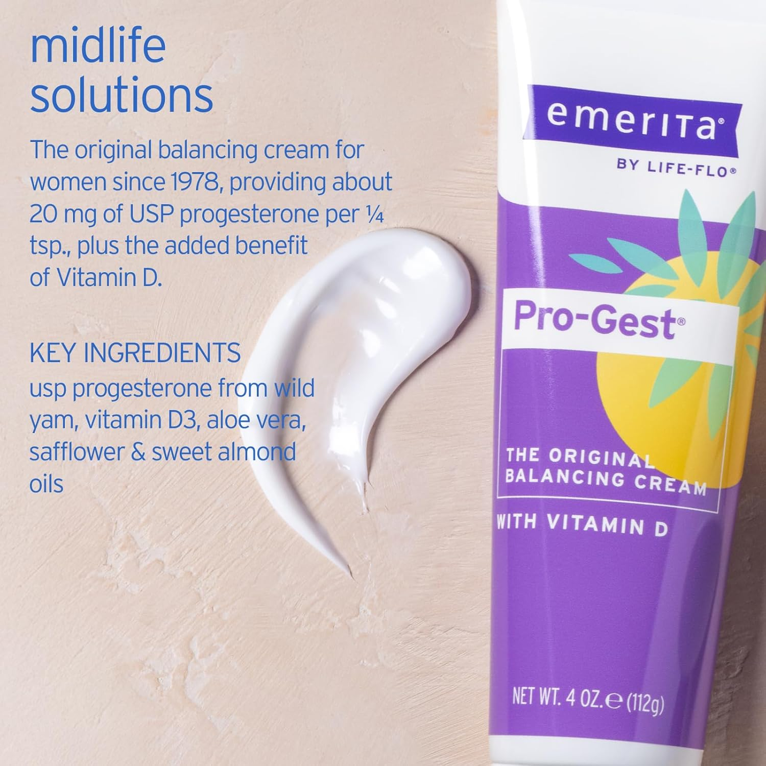Emerita Pro-Gest Balancing Cream with Vitamin D3 | USP Progesterone Cream from Wild Yam for Optimal Balance at Midlife | 4 Ounces image number 4