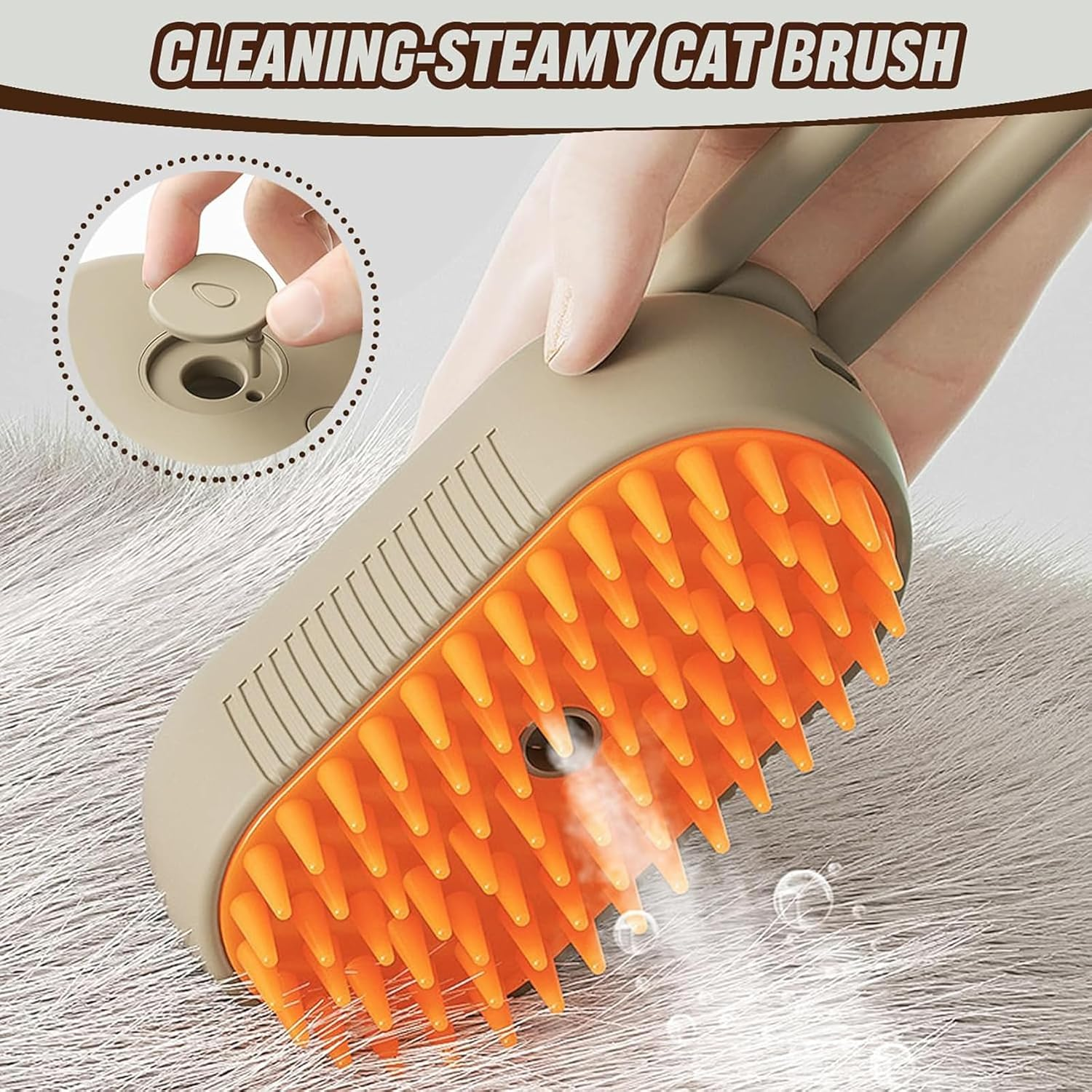 Steam Cat Brush, Pet Hair Removal Comb with Water Tank, 3-In-1 Steam Brush for Cats, Cat Care Brush, Pet Hair Removal Comb for Cats and Dogs (Khaki Colour) image number 2