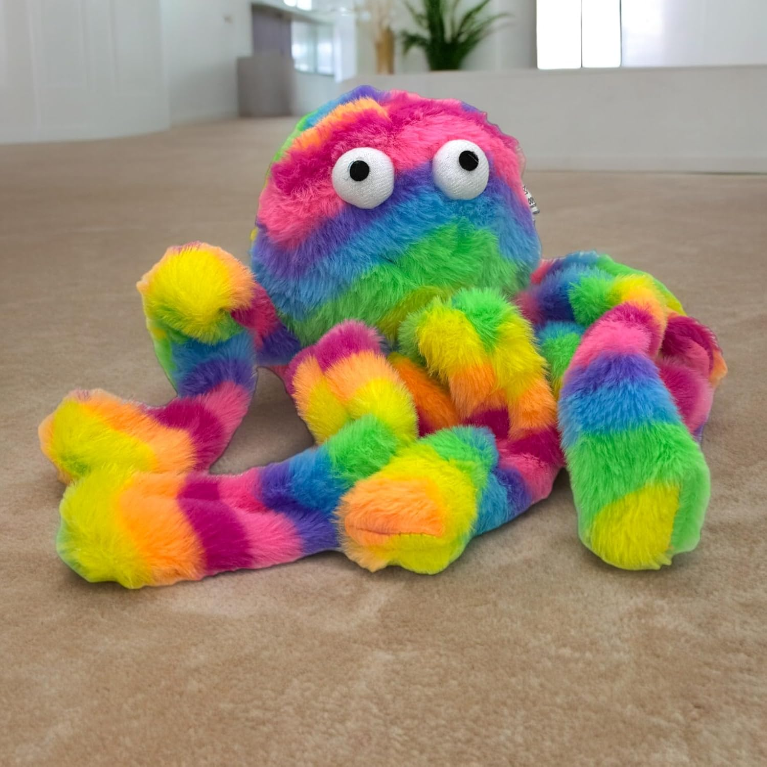 MIJOMA Funny Squeaky Dog Toy, Rainbow Octopus, Cuddly Soft Made of 100% Polyester, 30 X 12 X 12 Cm, Perfect for Chewing Fun and Fetch image number 4