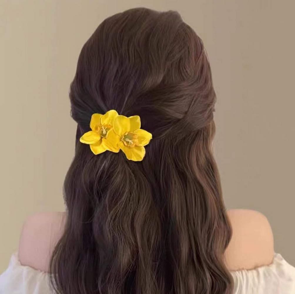 3 Pcs Bohemian Flower Hair Clip Hawaiian Hairpin Yellow Floral Hair Barrettes Hair Accessories for Beach Party Wedding Holiday Daily