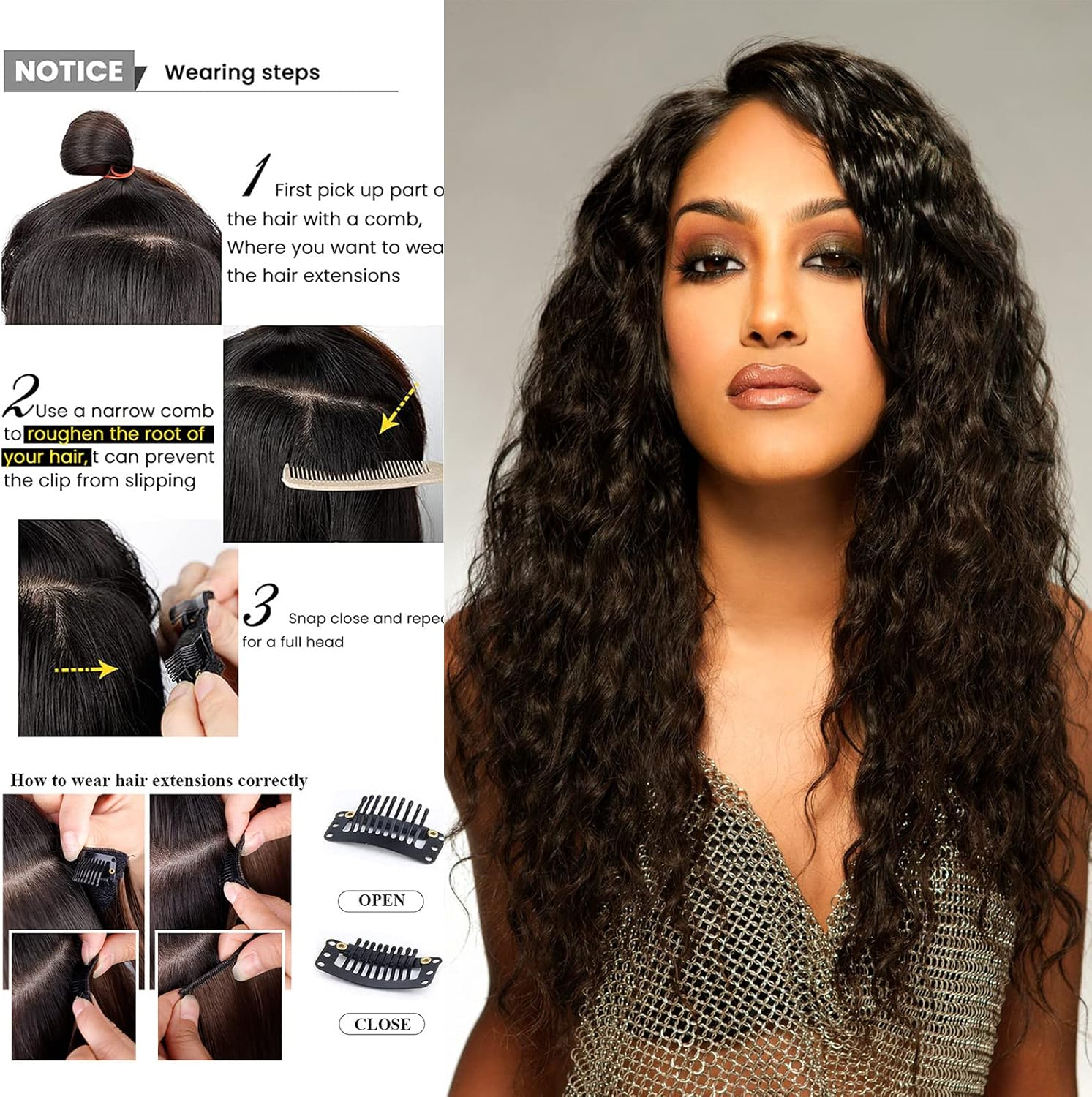 Cybelleza 50 Cm Clip-In Hair Extensions, Hairpiece like Real Hair, 6 Wefts, Wavy Cheap Hair Thickening, Curly, Wavy Curly Hair Extension, Synthetic Hair, Natural Blonde & Bleach Blonde image number 7