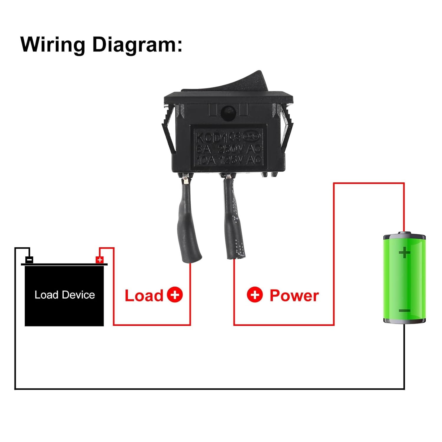 10Pcs KCD1-01 On/Off Pre-Wired 2-Pin Snap 10A/125V, 6A/250V Boat Rocker Switch image number 2