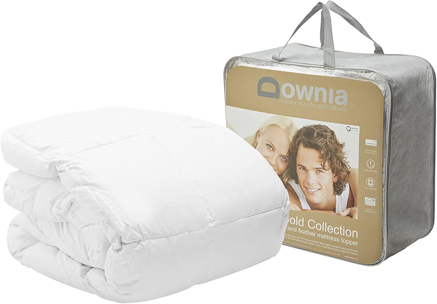 Downia Gold Collection down and Feather Mattress Topper, White, Queen