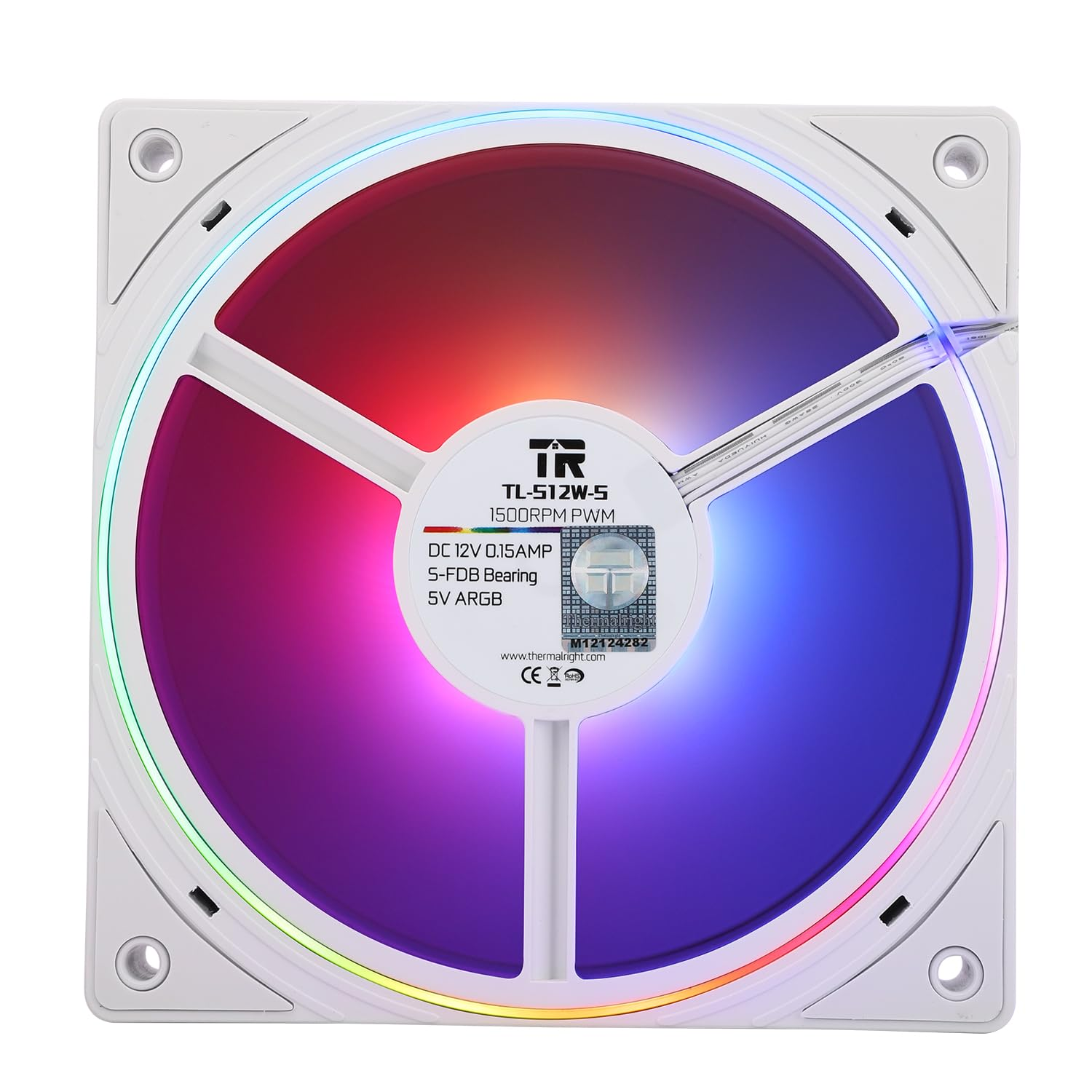 Thermalright TL-S12W-S X3 CPU Fan, 120Mm ARGB Case Cooler Comes with ARGB Lighting Effect,Pc PWM Silent Computer Fan with 1500RPM Speed, White(Tl-S12W-S X3) image number 3