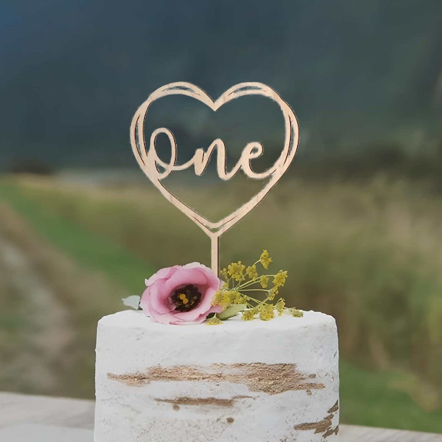 Heart Shaped 'One' Wooden Cake Topper for Birthday, Shower, and Baby Party - Elegant Photo Ready Cake Decoration to Celebrate Special Moments image number 2