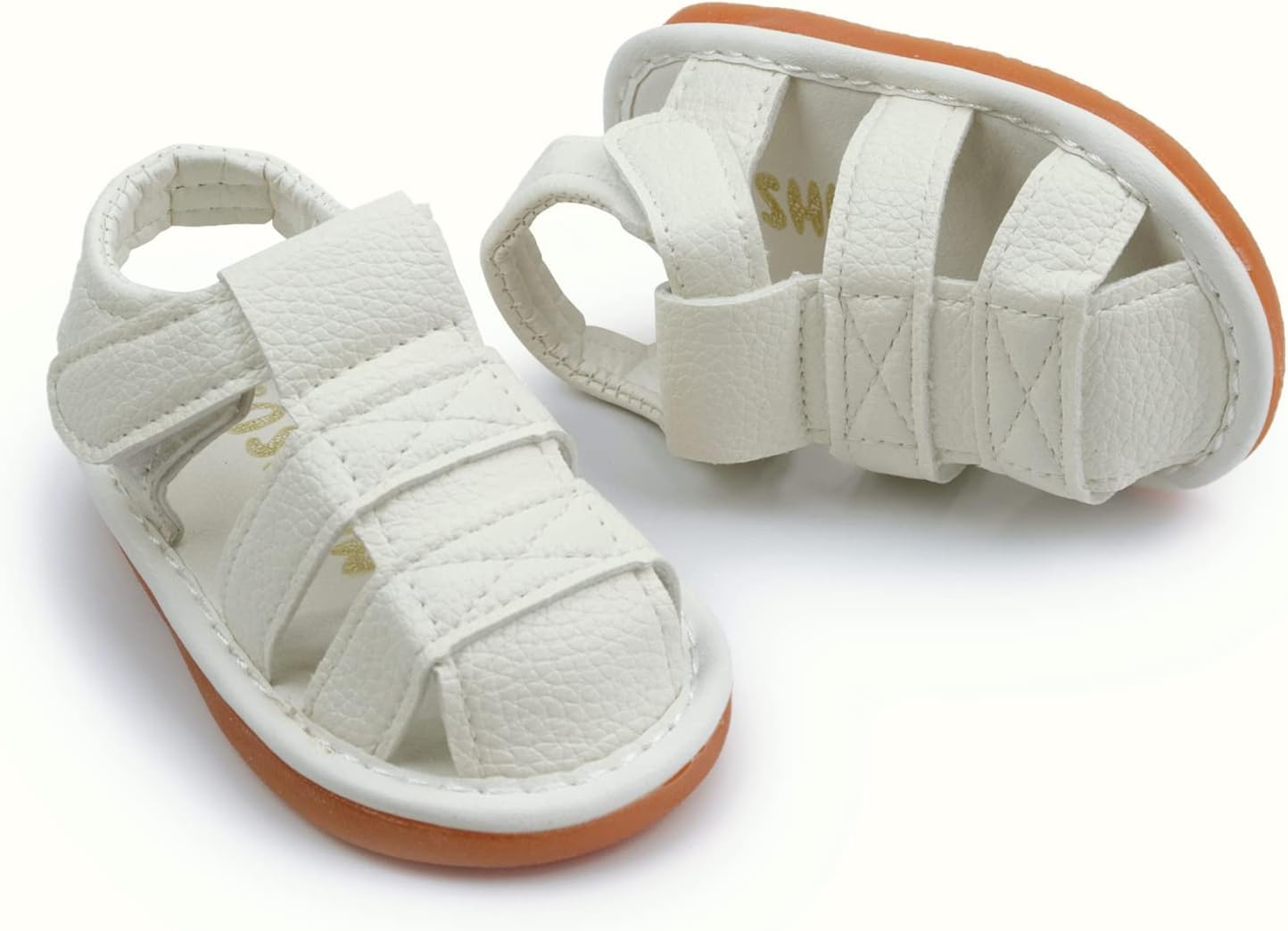 Myppgg Baby Boy Girl Summer Infant Squeaky Sandals Premium Rubber Sole Closed-Toe Non-Slip Shoes Toddler First Walkers White Size: 4 Toddler image number 5