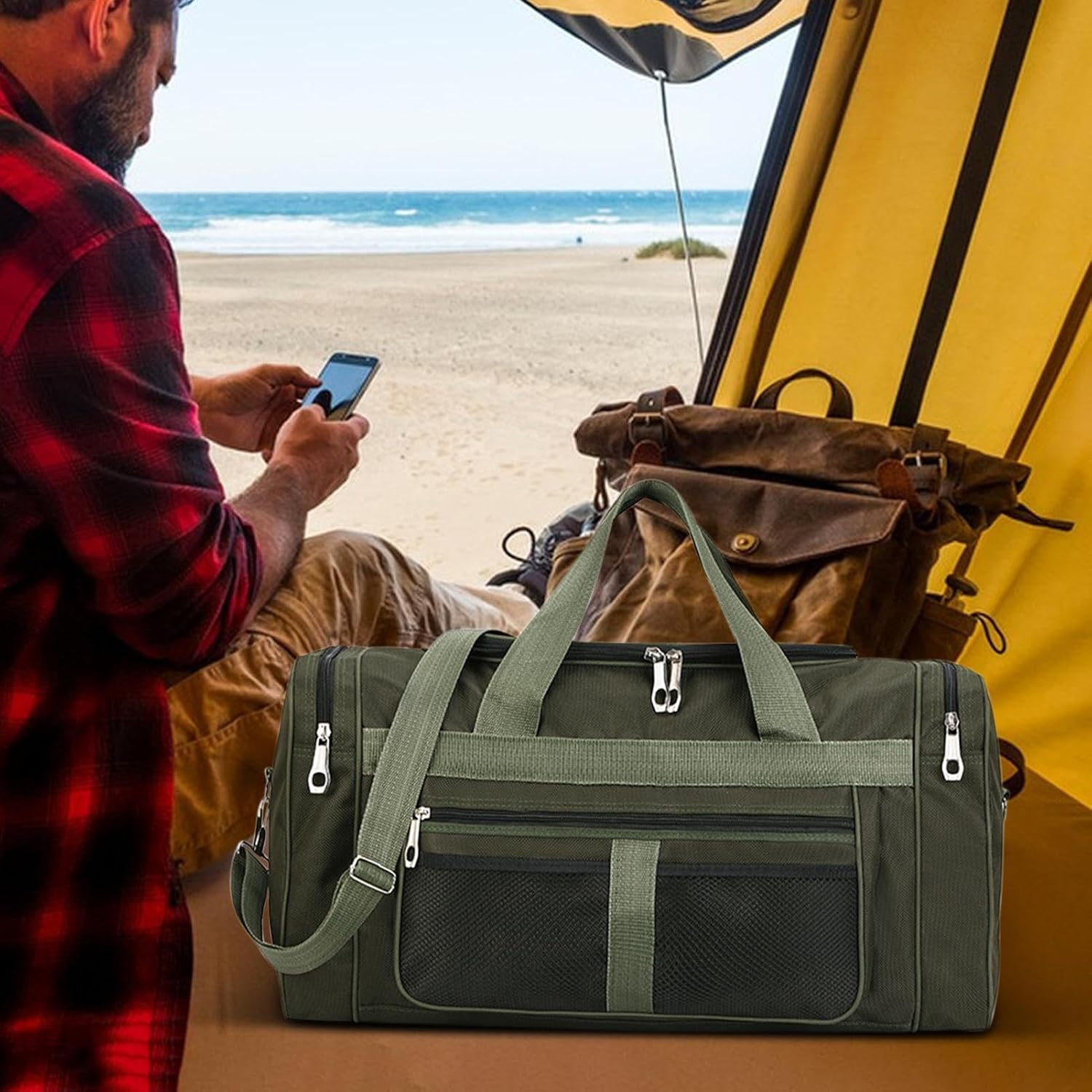 Arrovarp Large Capacity Gym Bag, 60X31X24Cm Waterproof Training Handbag Large Capacity Oxford Fitness Backpack, Lightweight Oxford Duffle Bags for Men & Women Traveling, as Sports Equipment Organizer