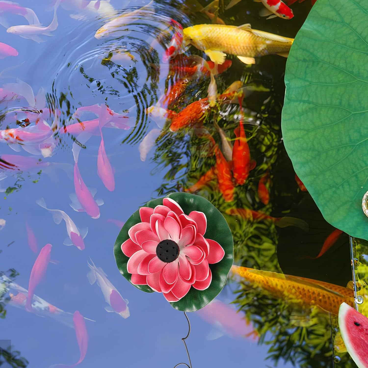 Gadpiparty Solar-Powered Floating Lotus Leaf Garden Fountain 7V 1.2W Cherry Red Outdoor Pond Decoration Water Feature for Pool Landscaping image number 4