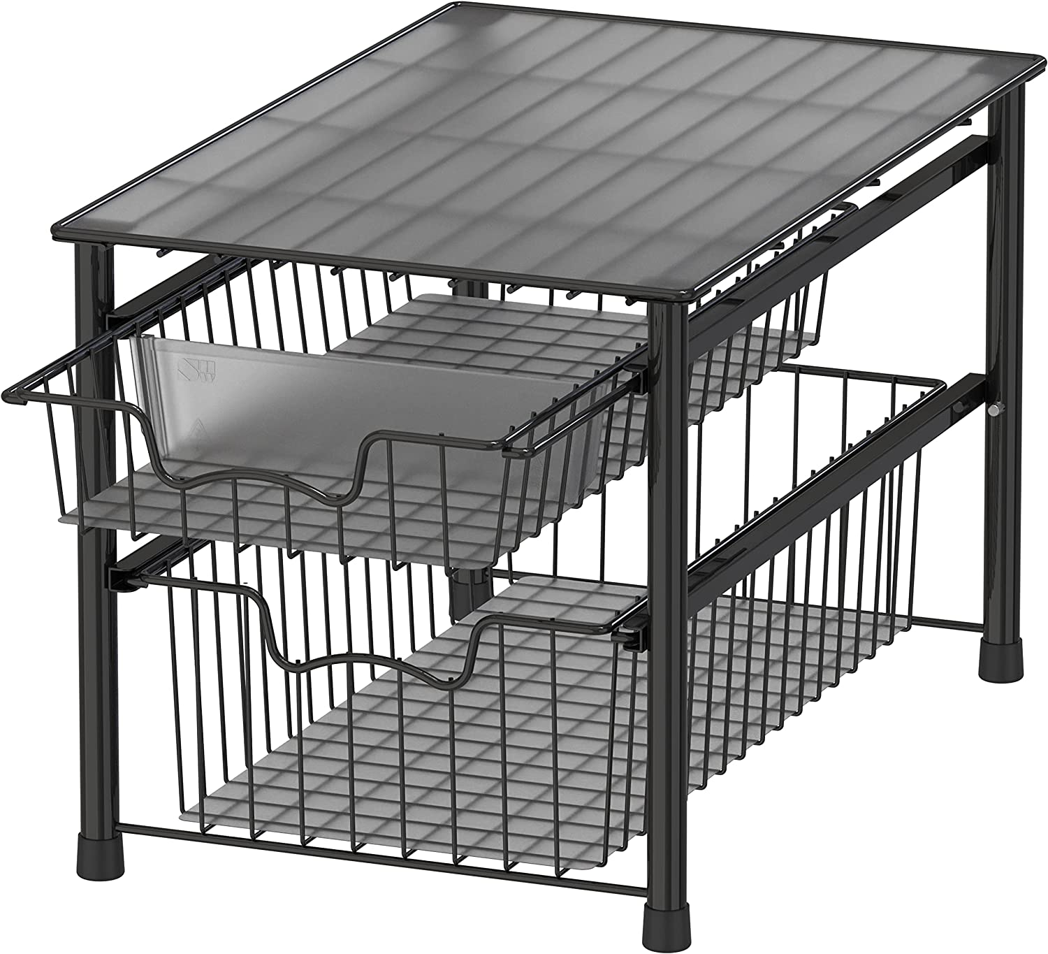 Simple Houseware Stackable 2 Tier Pull Out Drawer for Cabinets and under Sink Organiser, Mesh White