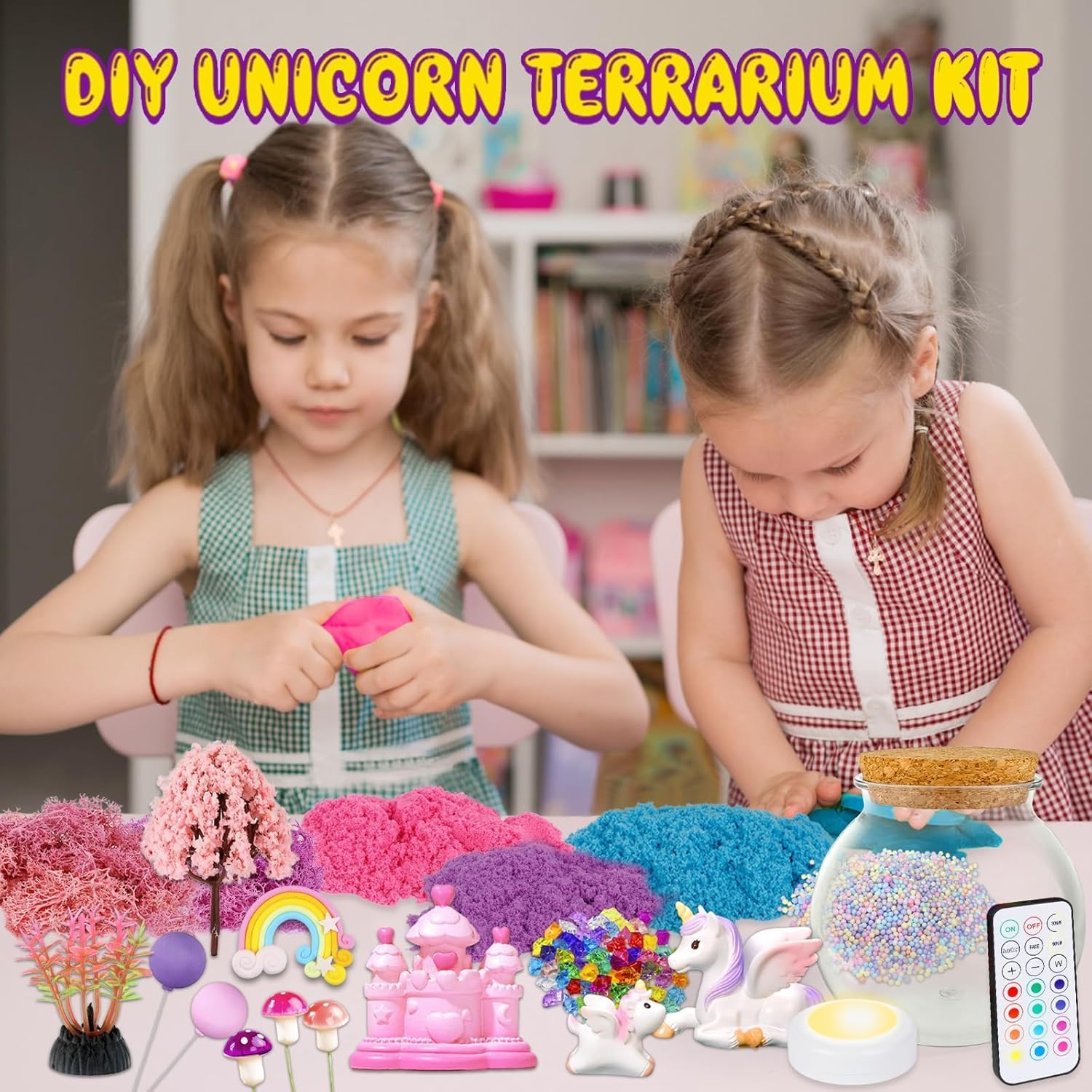 SPANKAR Unicorn Toys for Girls,Kids Light up Terrarium Kit,Led Night Light with Remote,Diy Art & Crafts Science Kit,Best Easter Birthday Gifts for Girls Age 3 4 5 6 7 8 9 10 Year Old image number 1