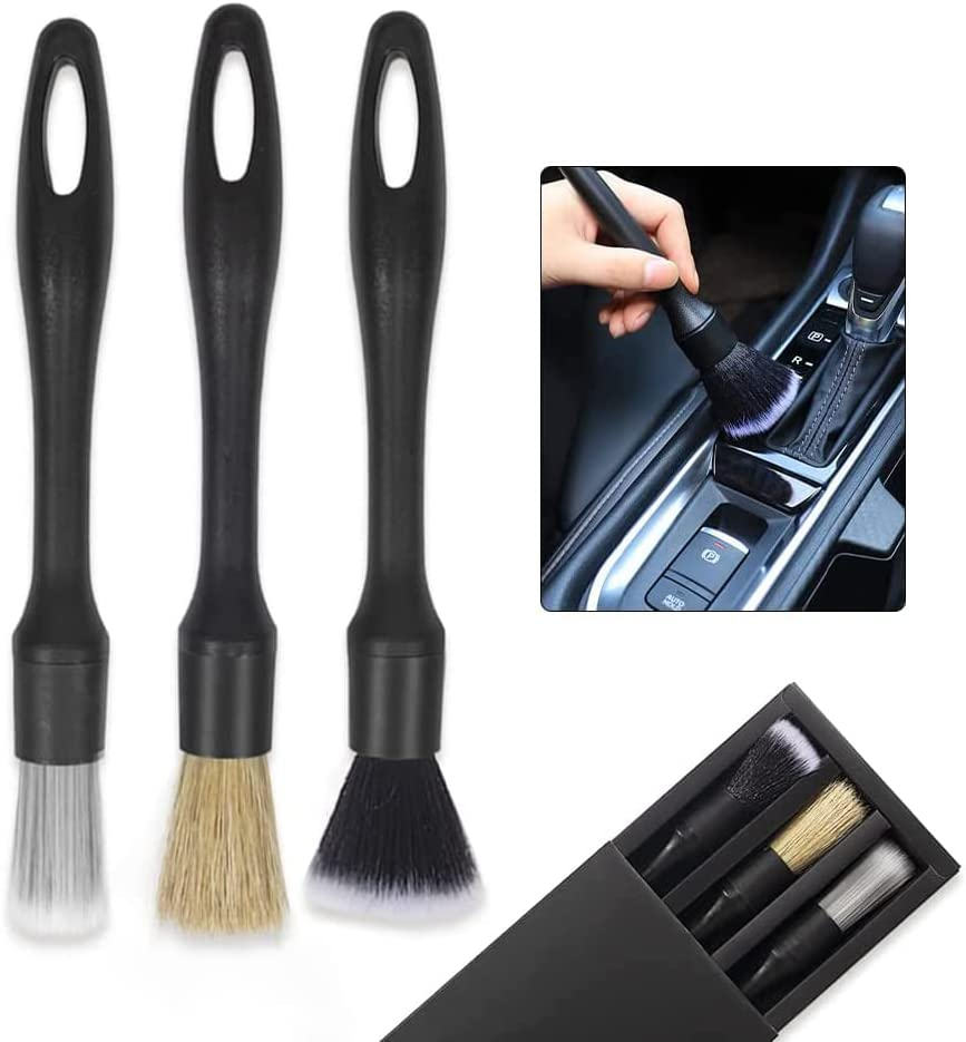 Car Detailing Brushes Set, Pyhot 3 Pack Car Interior Cleaning Tool, Car Detailing Brushes Interior Duster,Auto Interior Soft Bristles Cleaning Car Detailing Brush Dusting Tools image number 3