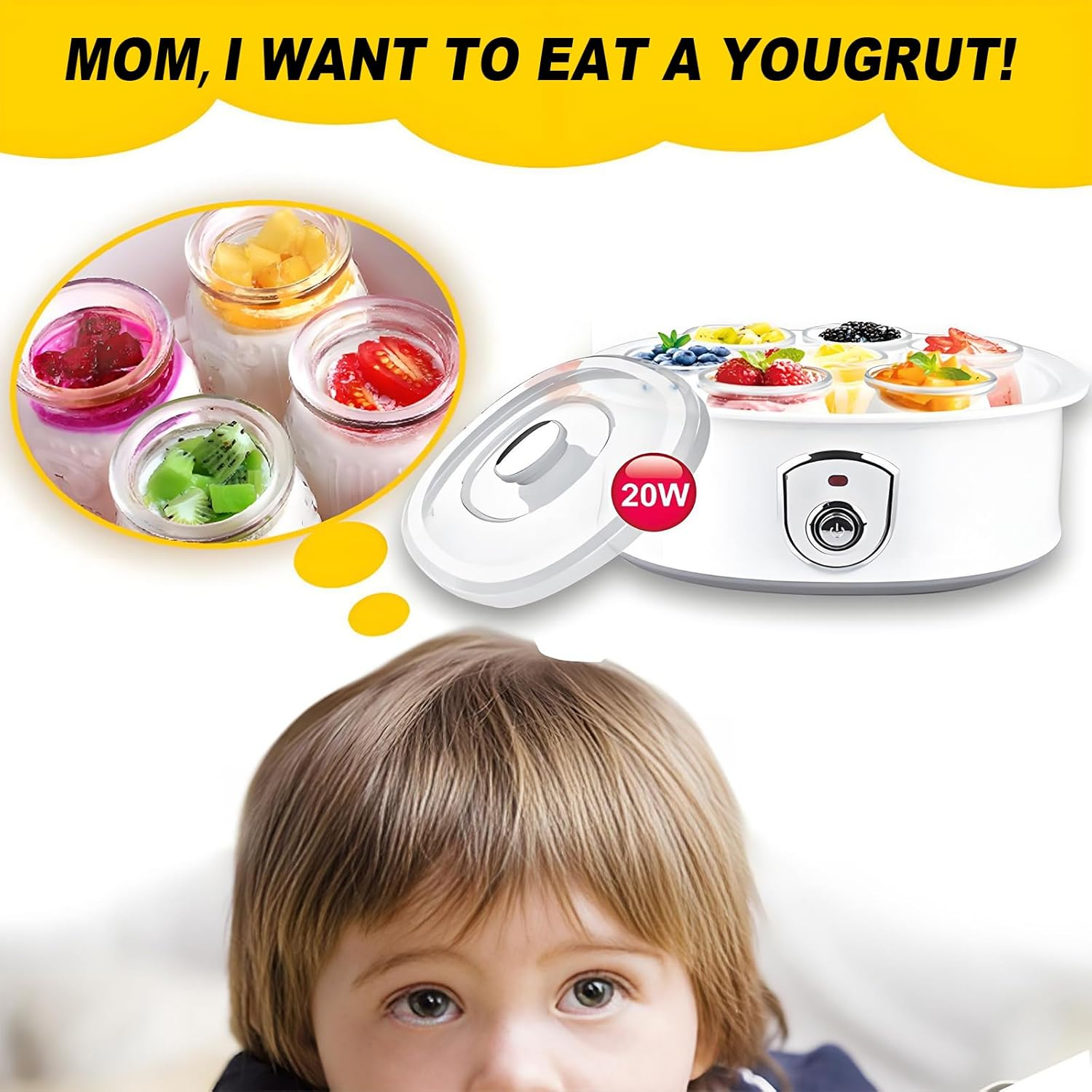 Yogurt Maker 1.5L Automatic Yogurt Maker, PTC Constant Temperature Heating, with 7 180Ml Glass Cups, White