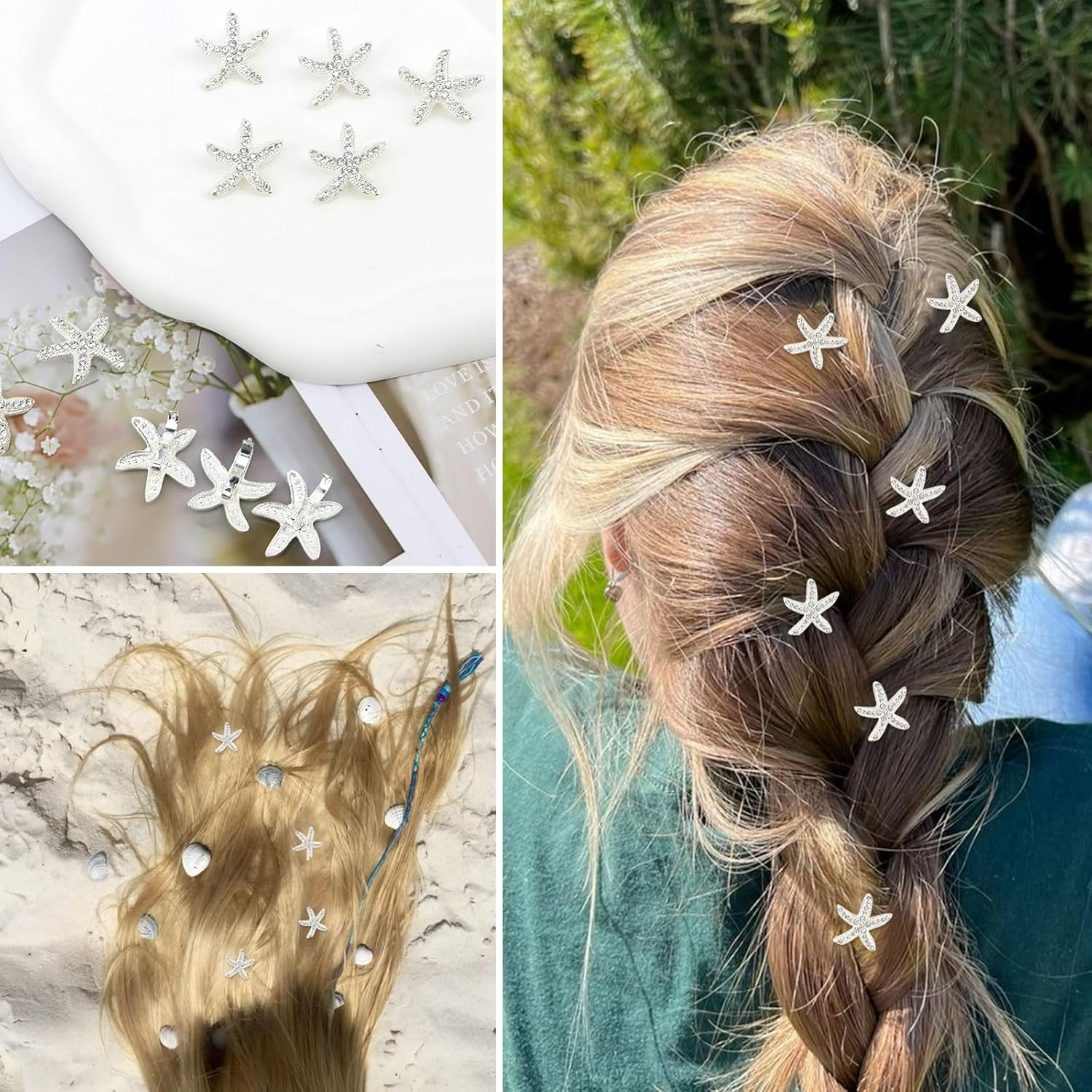 Lunarcharm 10 Pieces Hair Clips with White Rhinestones in Beach Style, Bohemian Hair Clip in Starfish Shape, Cute Accessory for Women and Girls, Cute Little Hair Clip image number 4
