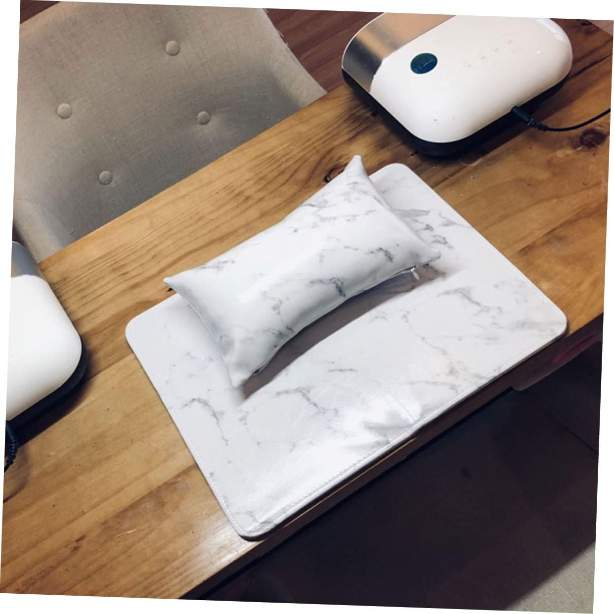 WEKADRIN Manicure Hand Pillow Mat Set 1 Piece White Marble Pattern Cushion for Nail Art Portable Arm Rest for Nail Technicians for Salon and Home Use image number 6