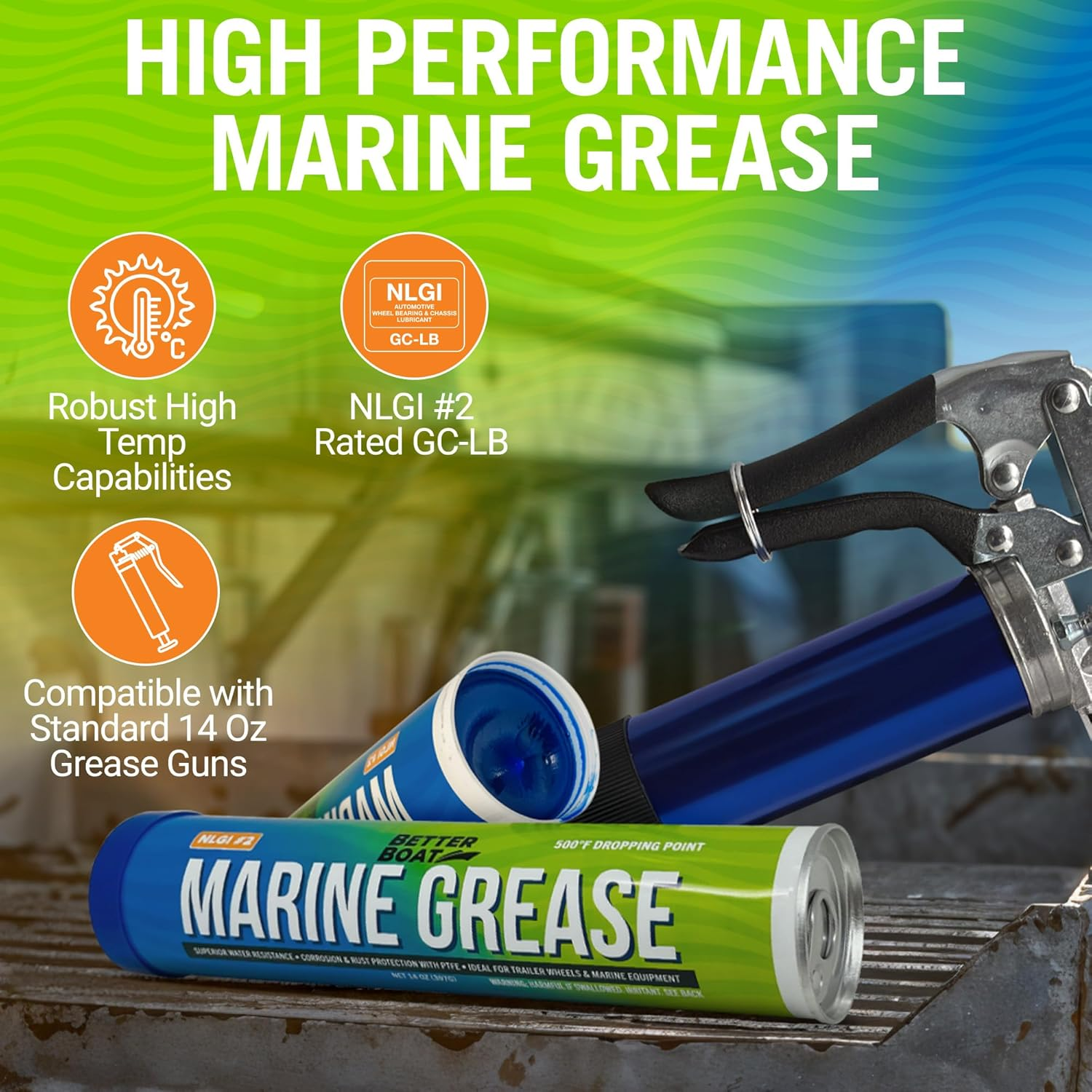 Better Boat 2PK Marine Grease Tube 14 Oz Wheel Bearing Waterproof High Temp Cap Packer Cartridges for Grease Gun NLGI 2 - 2 Pack 14Oz Cartridge image number 4