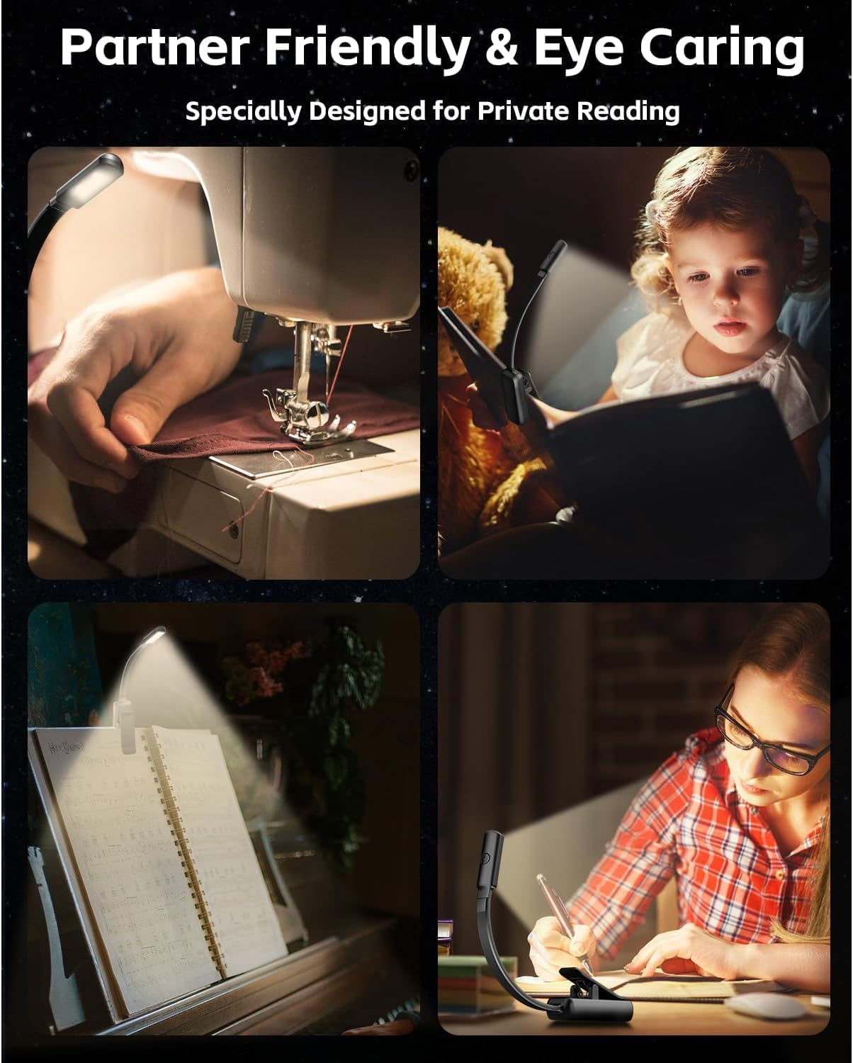 Book Light for Reading in Bed, Clip on Book Lamp with Stepless Dimming & 3 Colour Modes, Lightweight Battery Operated Clip-On Light for Kindle, Travel, Desk(Black)