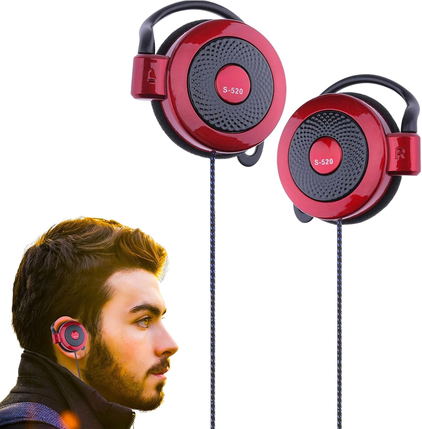 Wired Clip Earphones - Clip Type Earphones Wired, Clip on Earphones Wired | 3.5Mm Ear Hook Type Stereo Sports Earbuds, Mobile Phone Accessories Headphones Running Workout Jogging Hiking - Black image number 4