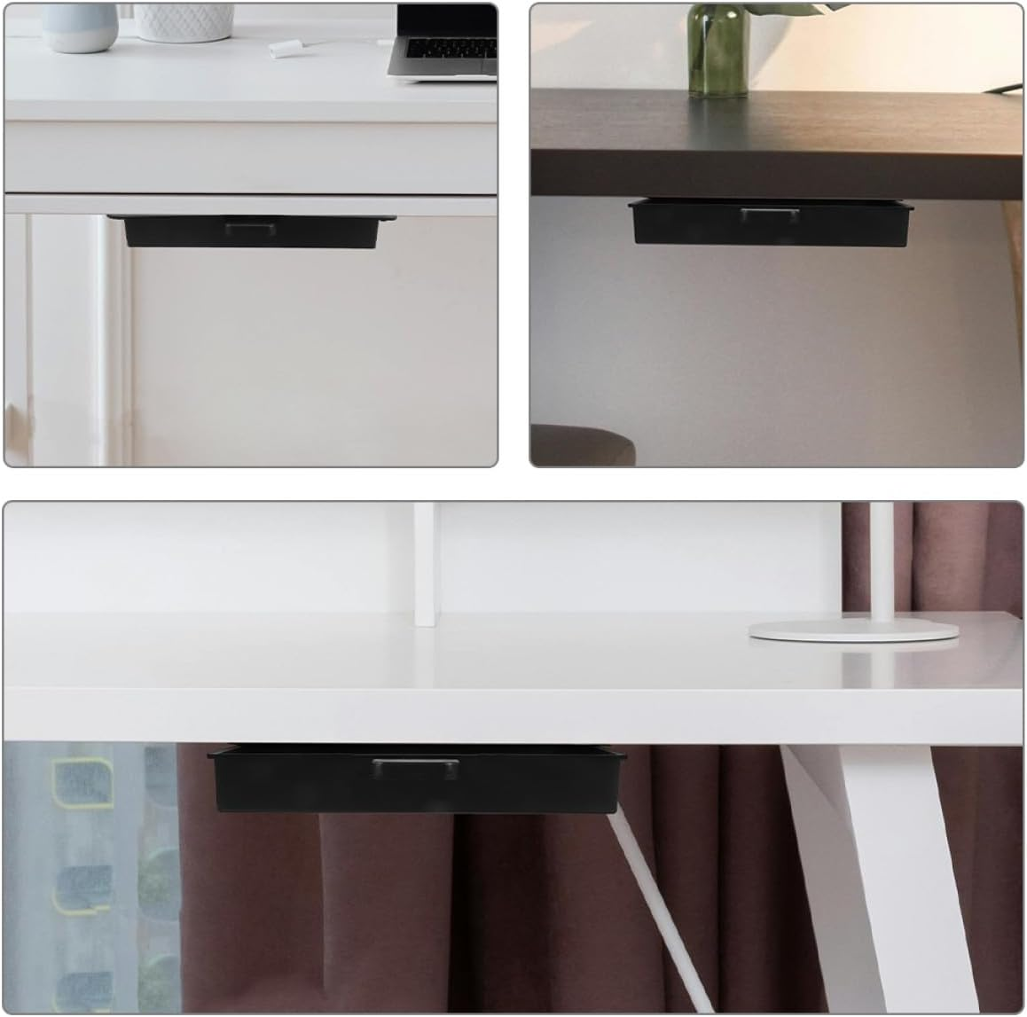 OSALADI 2Pcs under Desk Storage Drawer Organizer Sliding Cabinet Organizer Self-Adhesive Black Plastic Pull-Out Storage Box for Office and Kitchen Workspace Organization