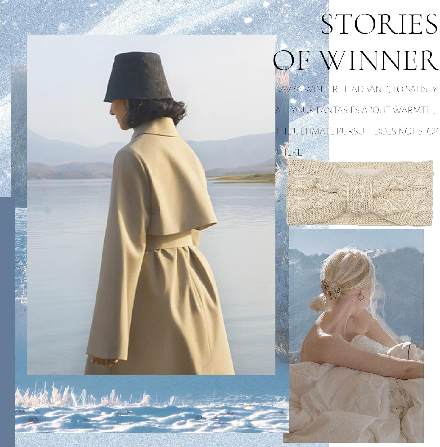 Kavya 3 Pcs Winter Cable Knit Headbands, Ear Warmer Headband for Women Thick Hair Bands for Women, Crochet Knitted Head Bands Adult Women Soft Head Wrap-A image number 2