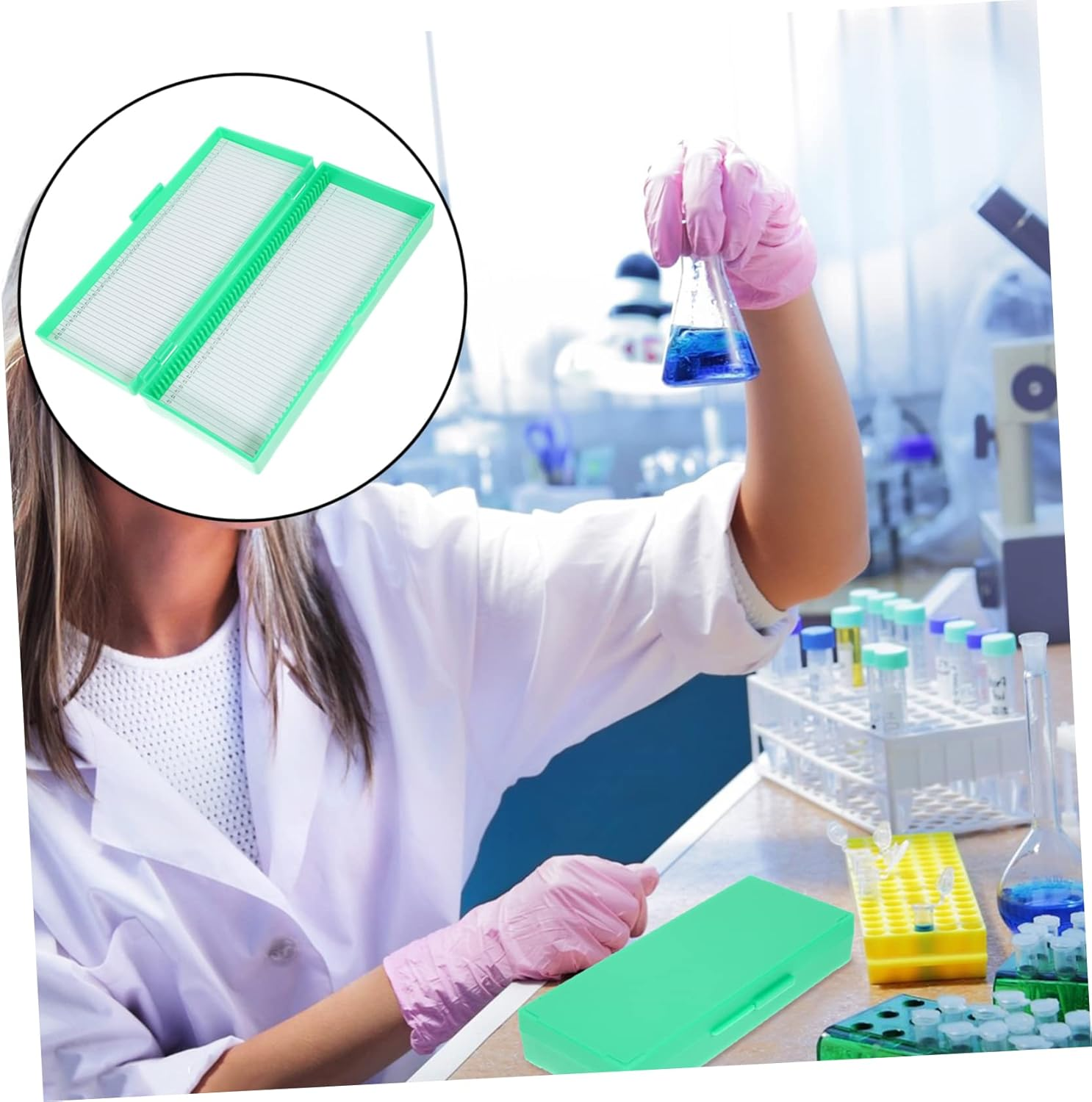 Baluue 2Pcs Box Microscope Slide Holder Box Glass Slide Storage Container Material for Lab image number 2