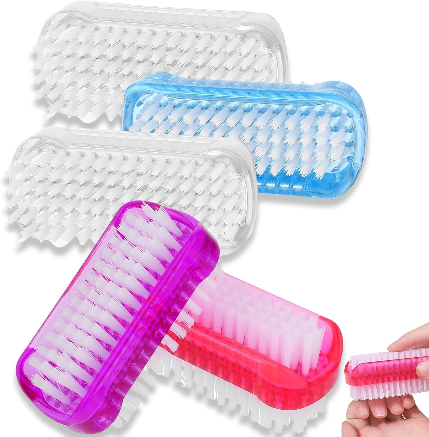 Pack of 5 Double-Sided Nail Cleaner Hard Brush, Nail Cleaner, Hand Brush Nail Brush, Hand Wash Brush, Fingernail Brush for Cleaning by Hand Nails, Suitable for Bathroom Toilets (4 Colours) image number 2