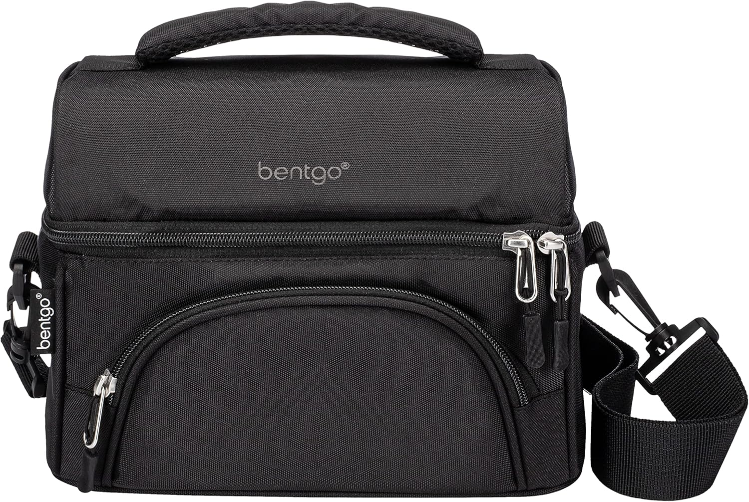 Bentgo&reg; Deluxe Lunch Bag - Durable and Insulated Lunch Tote with Zippered Outer Pocket, Internal Mesh Pocket, Padded & Adjustable Straps, & 2-Way Zippers - Fits Most Lunch Boxes (Carbon Black)