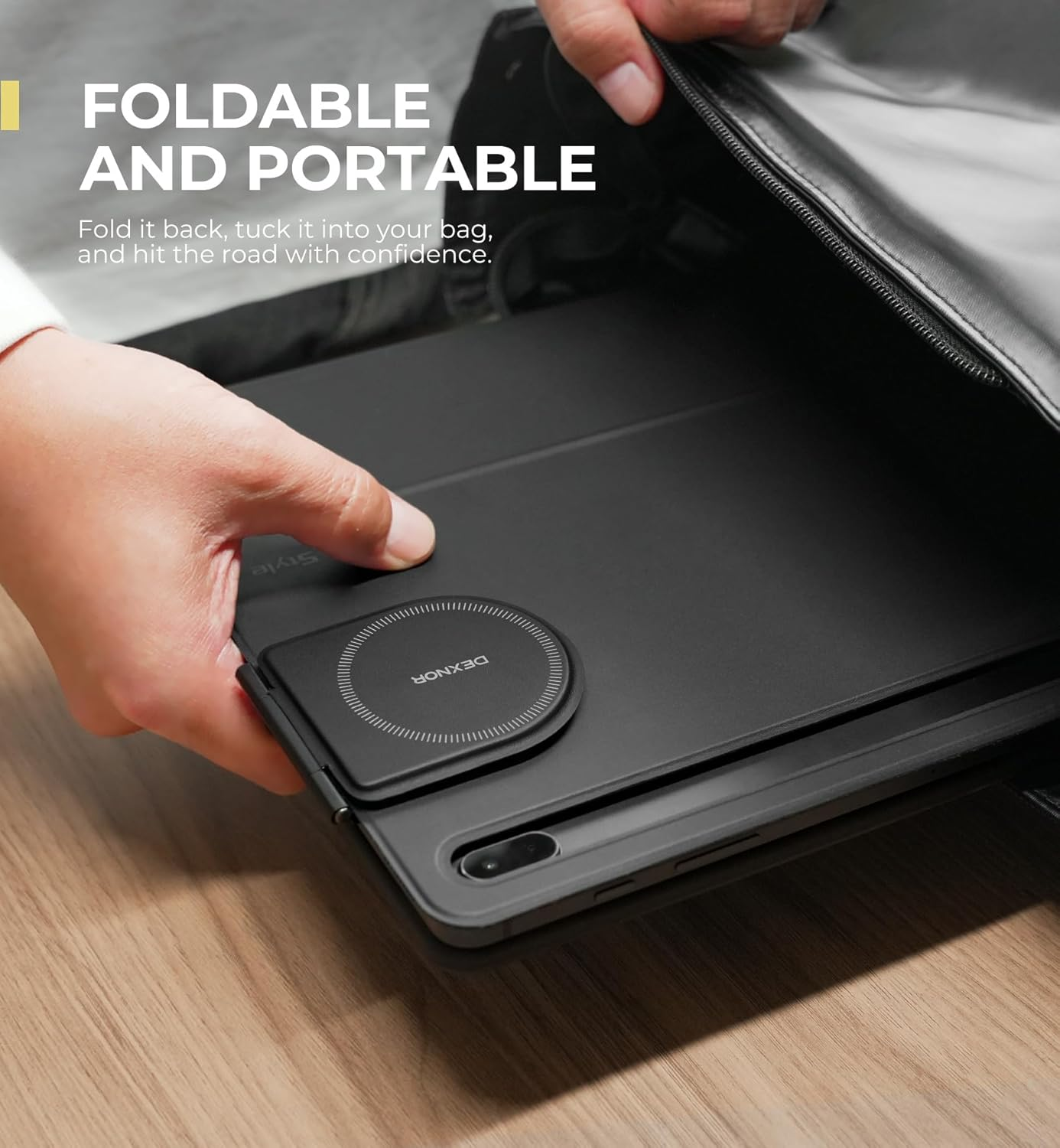 Dexnor Magnetic Phone Holder for Magic Keyboard, Compatible with Magsafe and Non-Magsafe Phone, Slim Portable Foldable Productivity Stand Mount for Ipad/Samsung Magnetic Keyboard Cases - Black image number 3