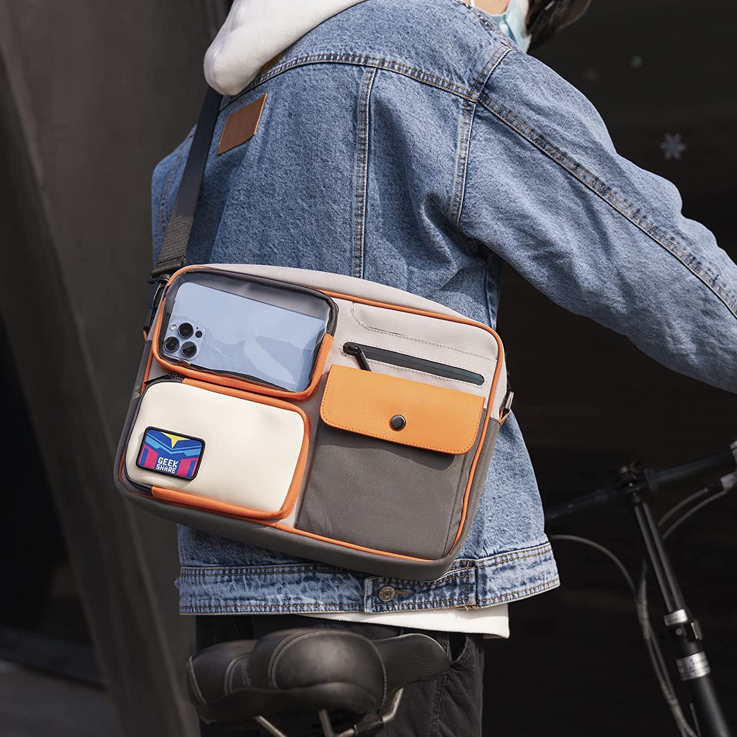 Geekshare Large Capacity Multifunctional Switch/Oled Travel Carrying Case-Color Contrast Vintage Messenger Bag Compatible with Switch-Portable Storage Bag for Switch Game Accessories (Grey) image number 6