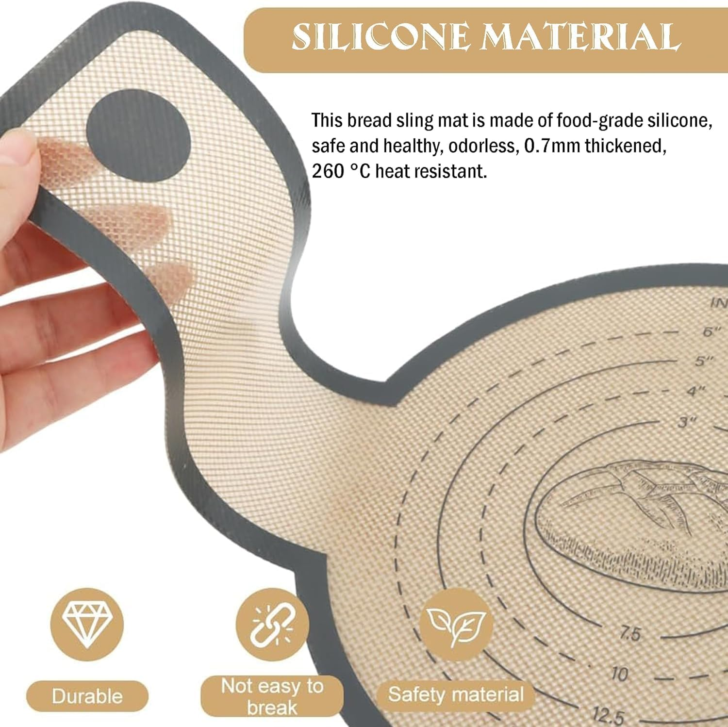 Silicone Bread Sling for Dutch Oven | Non-Stick & Heat Resistant (500&deg;F) | 2Pcs Oval & round + 3-Piece Cutter Set & Brush | Reusable Sourdough Baking Mat with Long Handles image number 5