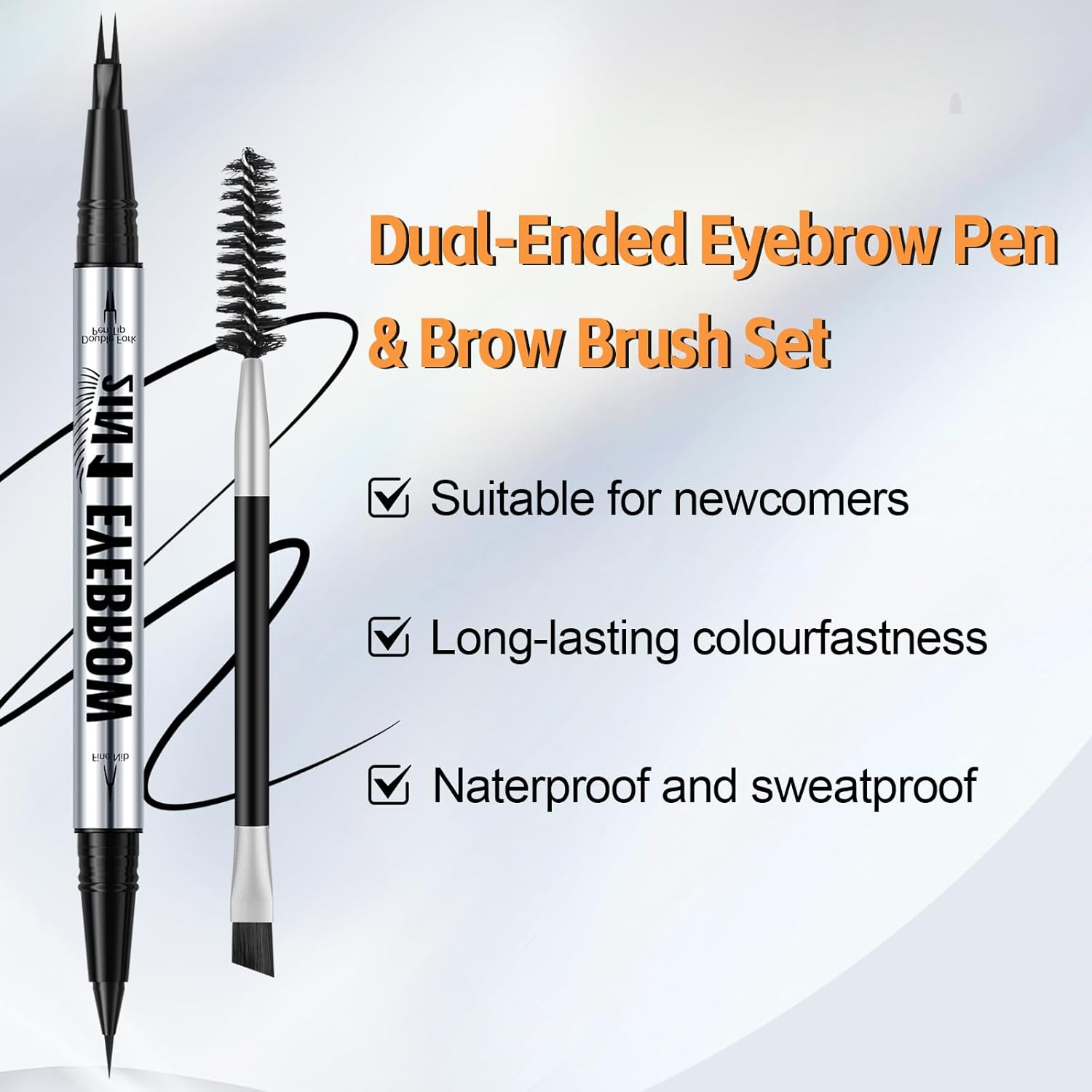 Waterproof Eyebrow Pen, Dual-Ended 2 Forks Microblading Brow Pen and Brush Set, Ultra-Precise Liquid Eye Brow Pencil, Eyebrow Makeup Pencil for Women image number 6