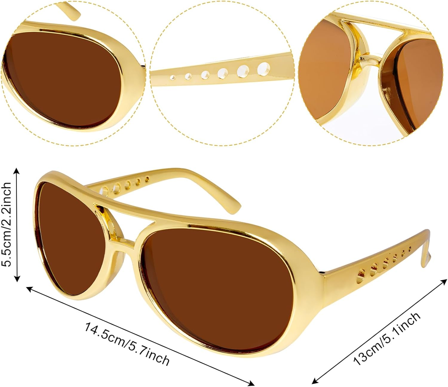 OJIOUI 6Pcs Hip Hop Costume Kit, 80S 90S Halloween Pyhot Hip Hop Costume Fake Gold Bracelet, Dollar Sign Necklace, Ring, Hippie Glasses, Gold Tooth, Rapper Accessories for Men Women