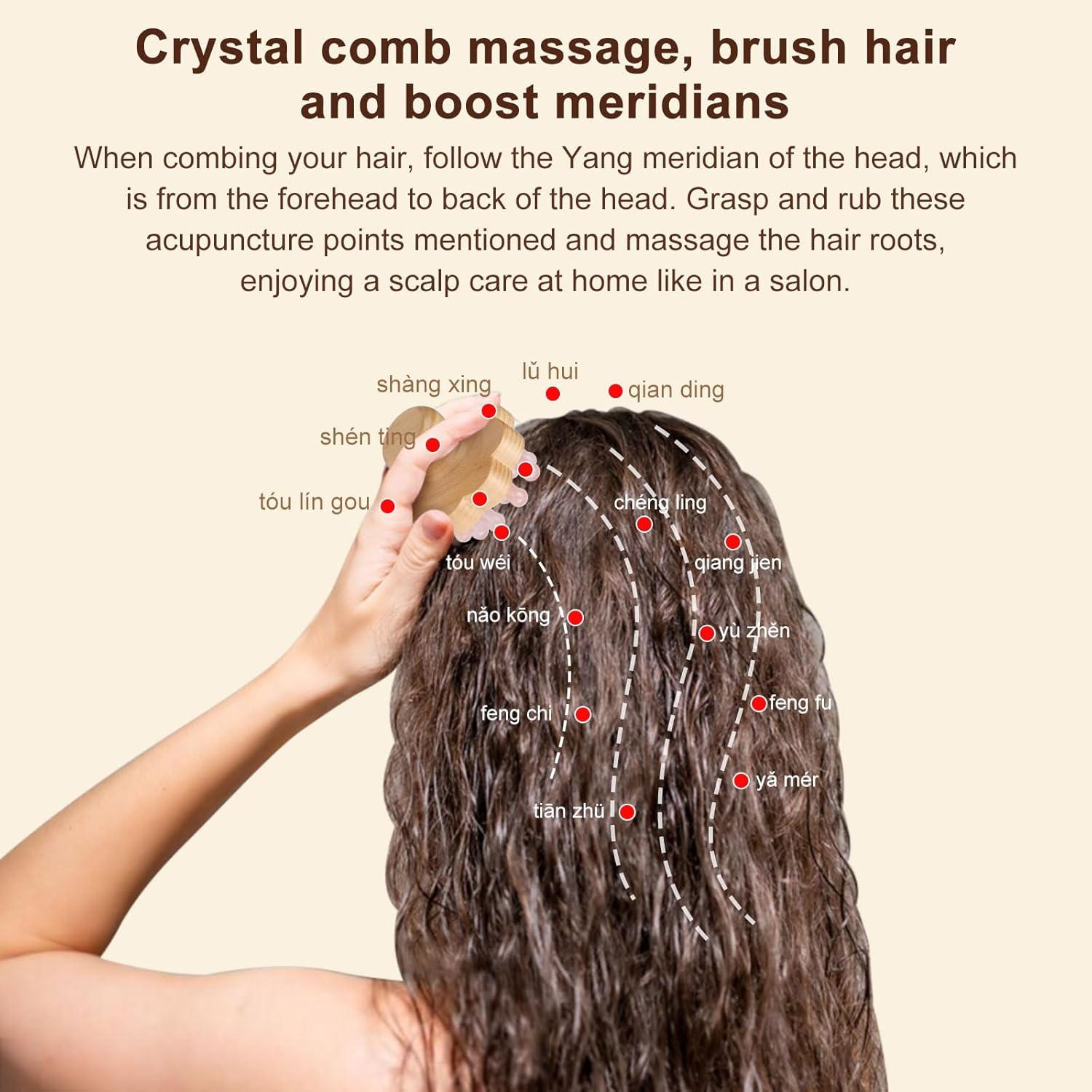 Scalp Massager,Head Scalp Comb,Rose Quartz Tooth-Wooden Comb for Head Stress Relax Massage Tool for Hair Growth Relieve Headaches image number 3