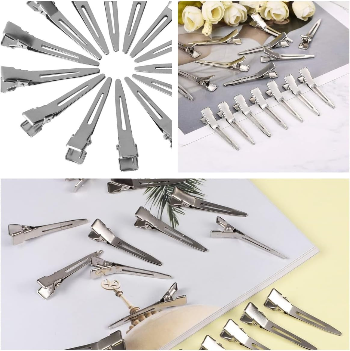 Metal Duck Billed Hair Clips for Styling Sectioning,Silver for Women Long Hair, Alligator Curl Clips for Hair Roller,Salon,Bows DIY with Case image number 1