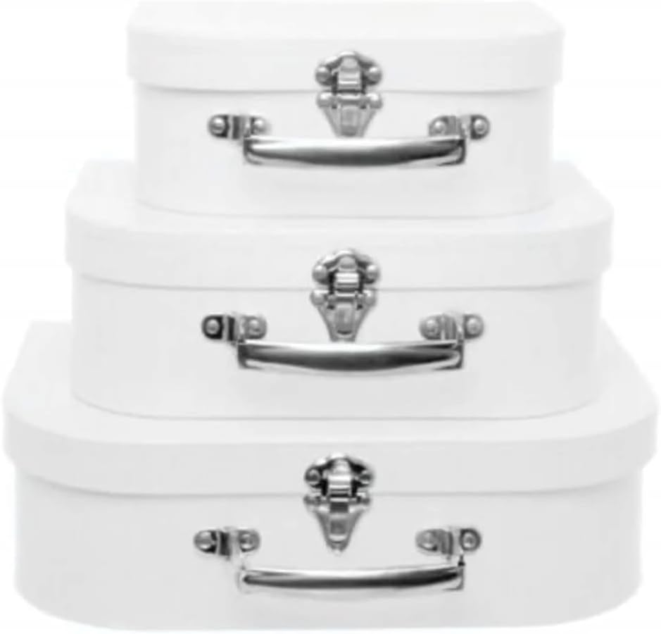 Set of 3 Suitcase Gift Boxes Hamper with Lid White Keepsake Storage Wedding image number 1
