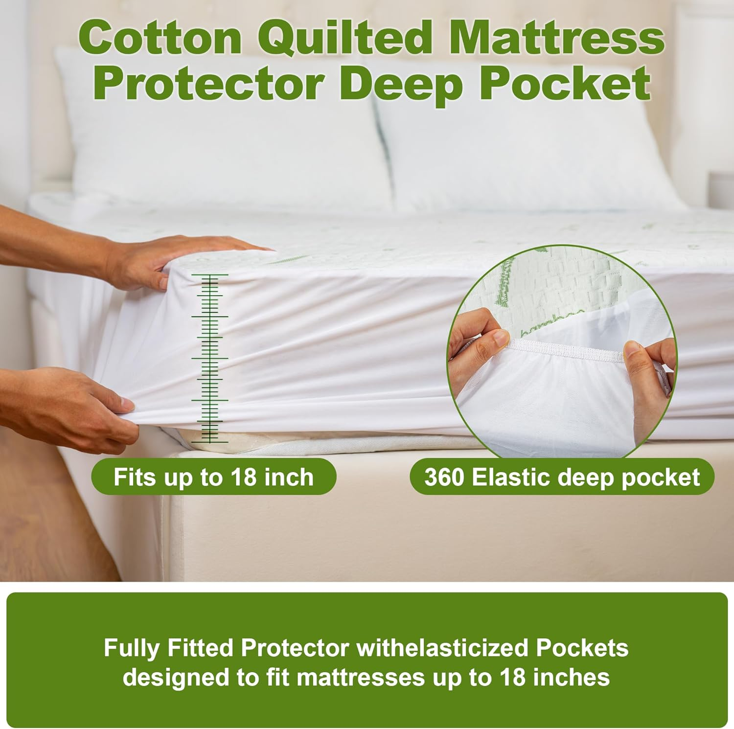 Bamboo Jacquard Mattress Protector &ndash; Soft & Cooling Mattress Toper &ndash; Waterproof Mattress Protector &ndash; Deep Pocket, Noiseless & Durable Protection for Mattress &ndash; Smooth & Secure Fit image number 3