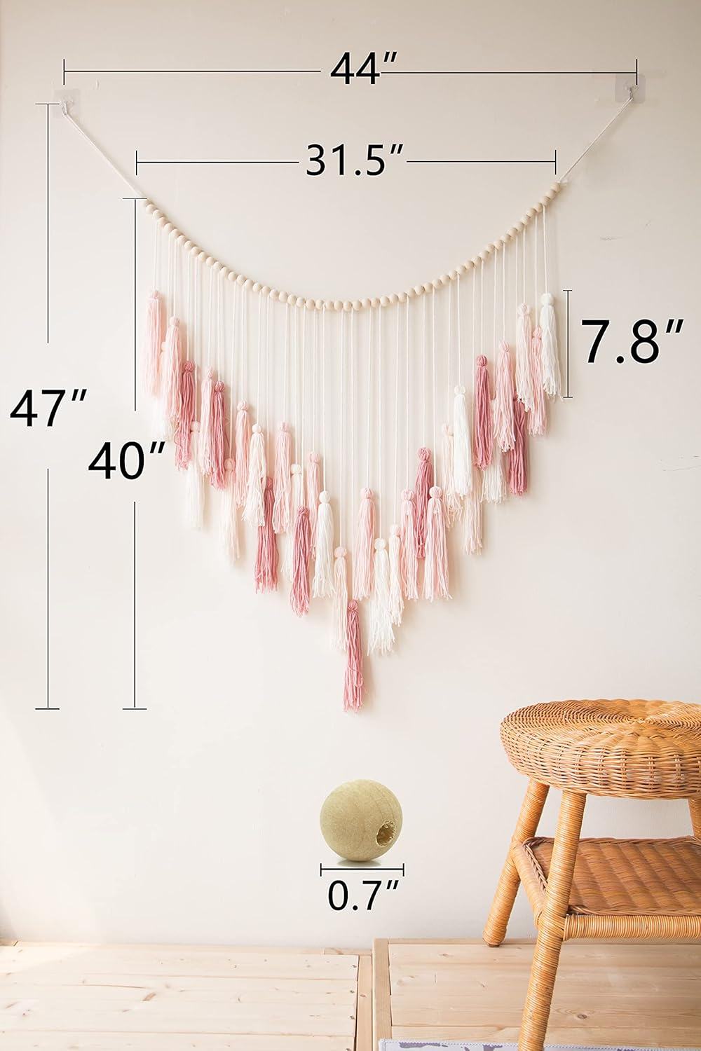 Decocove Macrame Wall Hanging - Large with Wood Beads Bohemian Decor for Bedroom, Living Room and Kitchen Warm Blush Pink 35'' X 36'' image number 2