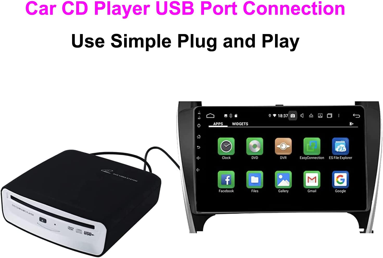 External Car Universal CD Player with USB for Android Navigation - Plug and Play (Android Version 4.4 and Above) image number 5