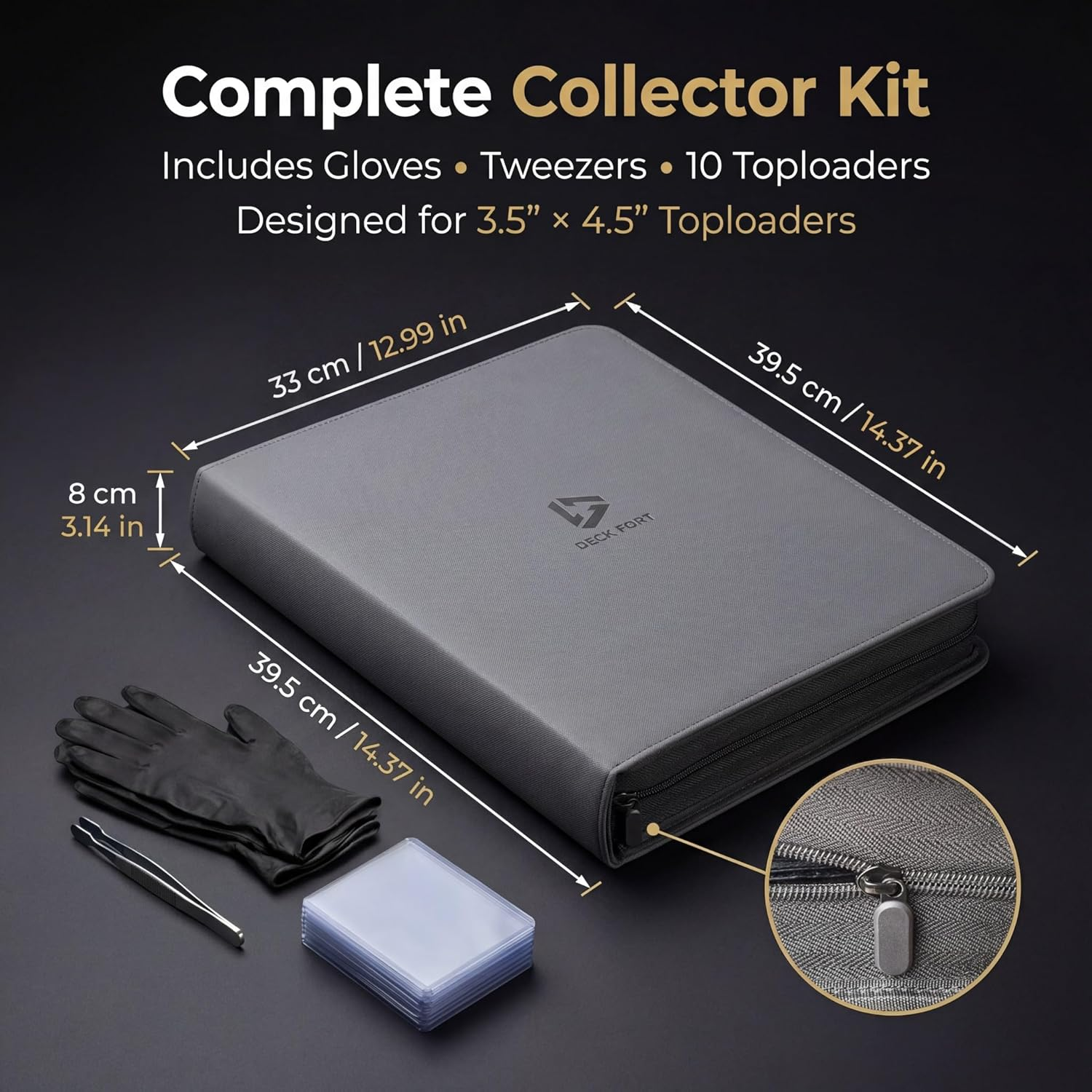 Toploader Binder 9 Pocket Holds 360 Toploaders - Collector Kit Gloves, Tweezers & Gift Box - Holder for 3X4 Top Loaders - Mesh Pocket for PSA Slabs Zippered Storage Album TCG & Sports Cards image number 4