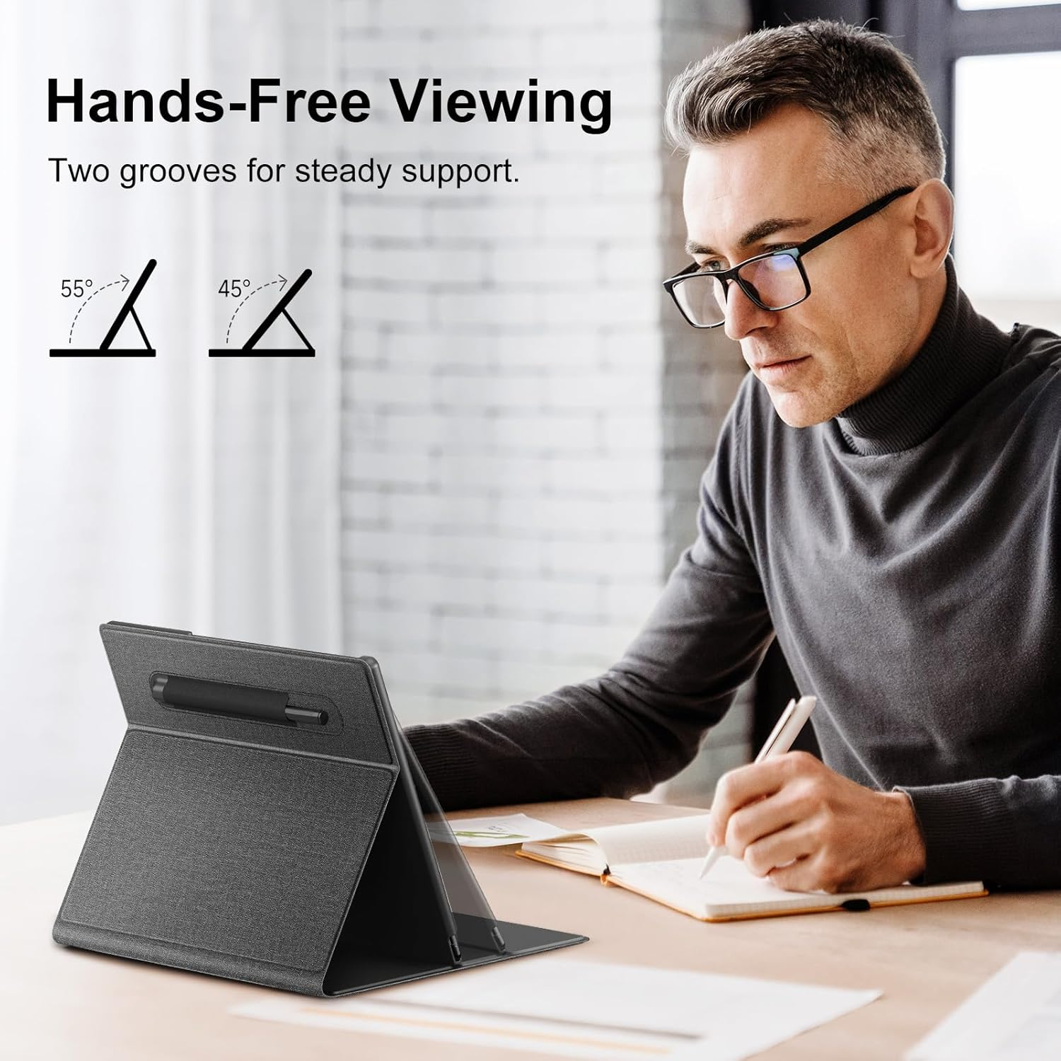 OLAIKE Book Folio Case for Remarkable 2 Paper Tablet 10.3" 2020 Released, Premuin Fabric Smart Cover with Pen Pocket, Stable Folding Stand Design (Not for Remarkable 1),Gray & Orange image number 1