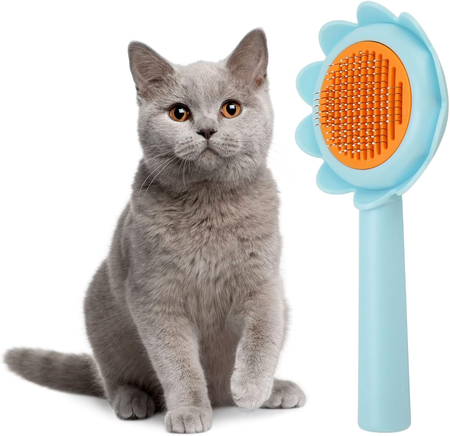 Slicker Dog Brush - 3.5X7.5In Stainless Steel Self Cleaning Slicker Brush for Dogs, Cats - Lightweight Grooming Brushes for Long Short Haired Dogs Cats, Removes Loose Fur Undercoat image number 4