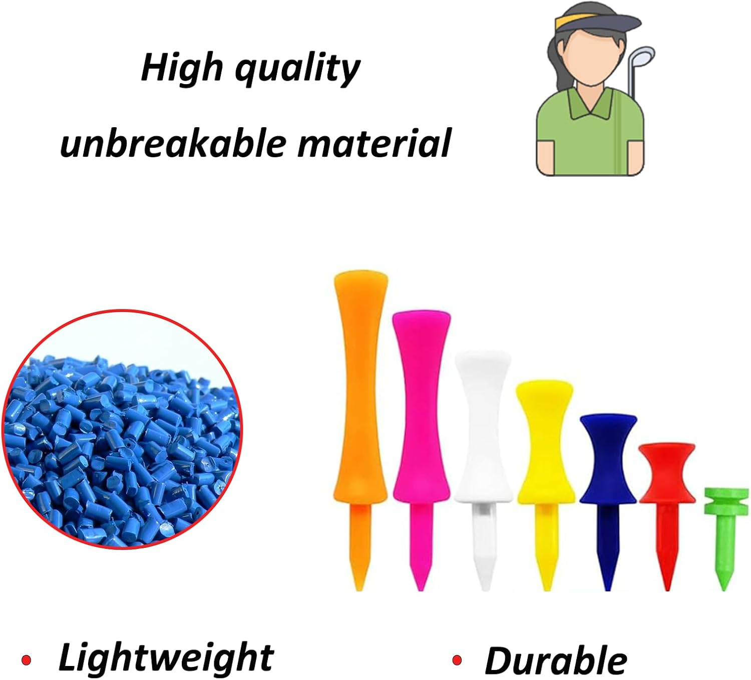 70 Pcs Golf Tees, Golf Step down Plastic Tees Value Multiple Colors Size Bulk, Unbreakable Tee 1", 1 1/4", 1 1/2", 1 3/4", 2", 2 1/4", 2 3/4", Long Short 7 Colors for Men Women Kids Practice image number 2