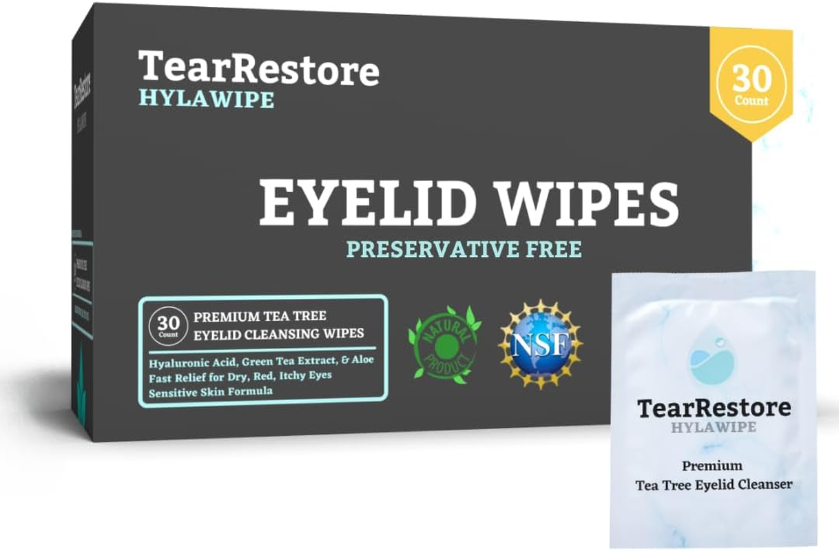 Tearrestore Tea Tree Hylawipe Eyelid Wipes - 30 Count | Hydrating Eye Lid Cleanser | Blepharitis Treatment for Eyelids | Eye Lid Cleansing Wipes | Eyes Wipe for Dry, Red, Itchy, and Irritated Eyes image number 2