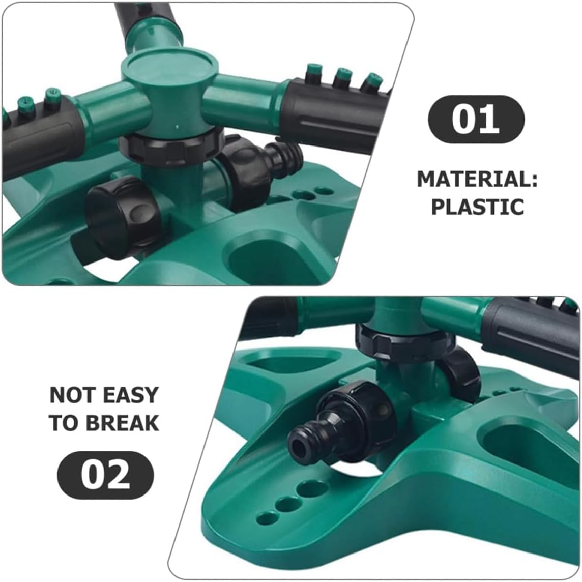 AIMALL 360 Degree Rotating Garden Sprinkler with 3-Arm Nozzle Adjustable Angle Water Cooling Lawn Irrigation System Includes 4-Way Hose Connectors 9.83X8.19X3.93In image number 5