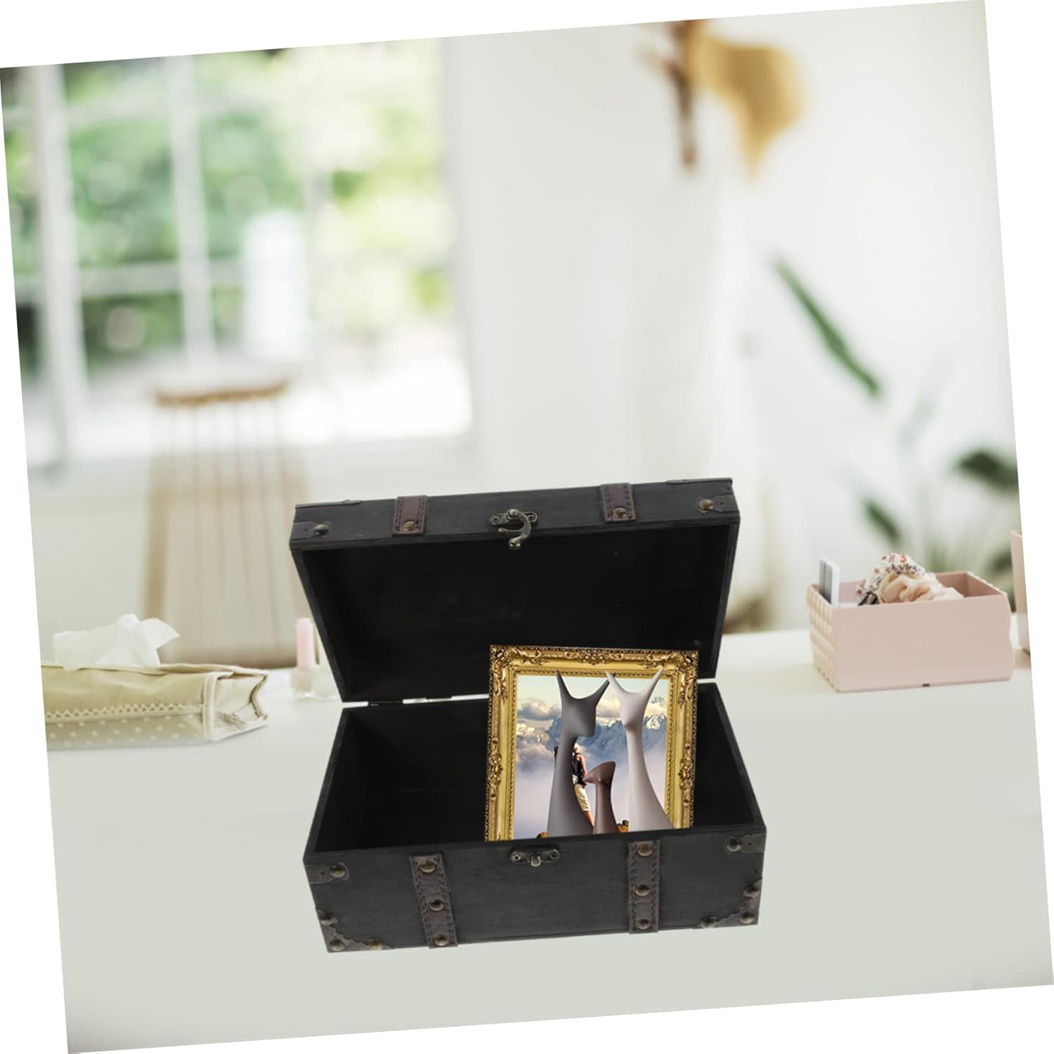 Kichvoe Retro Jewelry Case Storage Box Wooden Jewelry Organizer Latch Lock for Girls image number 6