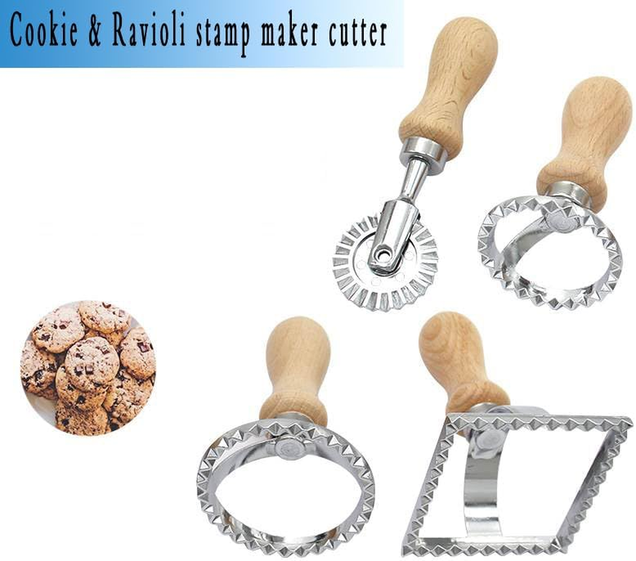 8-Piece Pasta Making Tools Set | Wooden Gnocchi Board, Pasta Cutter, Rolling Pin, Ravioli Stamps | Pasta Maker Accessories| Pizza Rolling Pin & Ravioli Press | Gnocchi Board Wood | Pasta Shape Maker image number 4