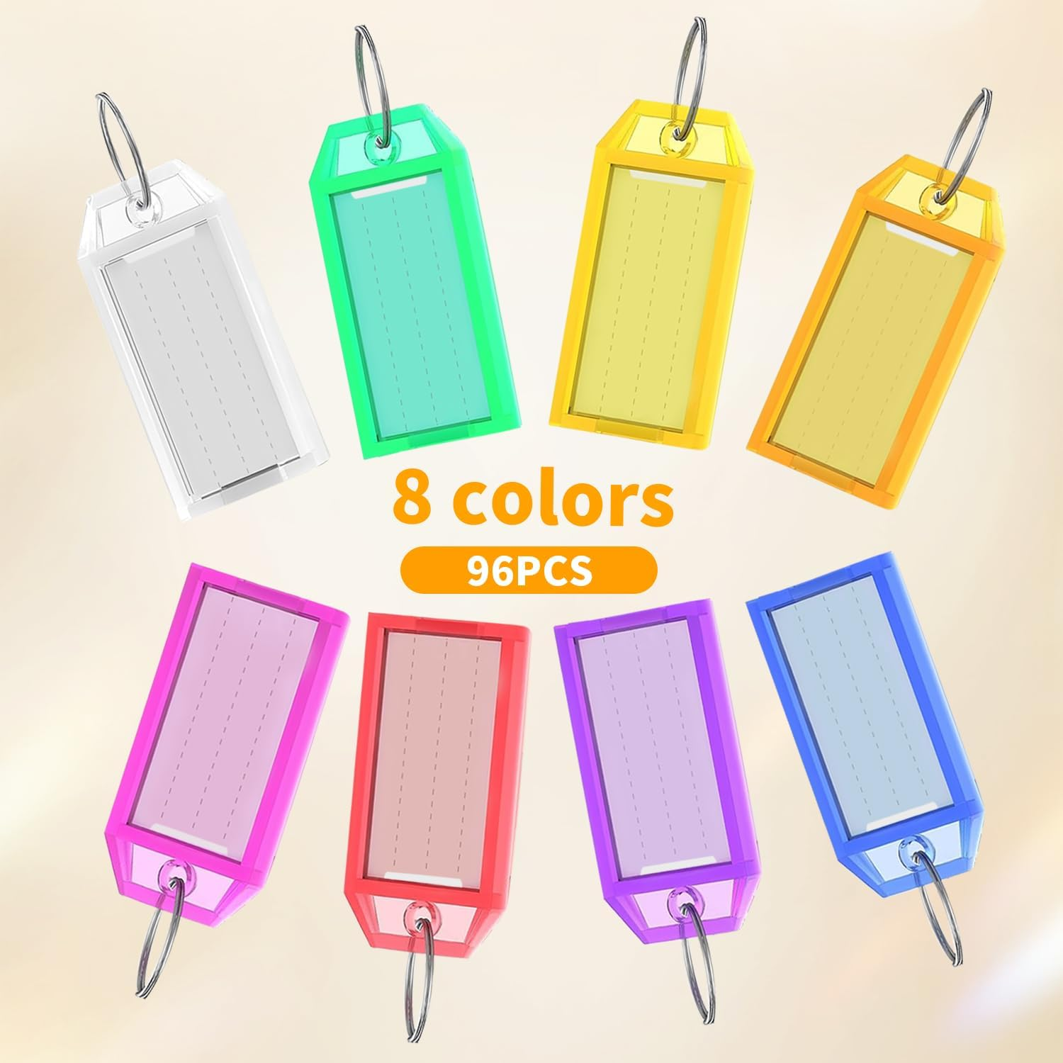 Funcyboo 96 PCS Key Tags Plastic Key Labels Tags with Split Ring Label Window Waterproof Key Label Suitable for Keys Backpacks Luggage Wallet(8 Colors) image number 5