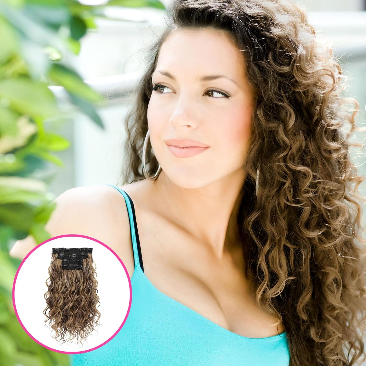 Lunarcharm 4 Pieces Curly Hair Extensions 40 Cm Clip in Hair Extensions Short Curly Invisible Natural Hairpieces for Women Chocolate Brown with Highlights image number 5