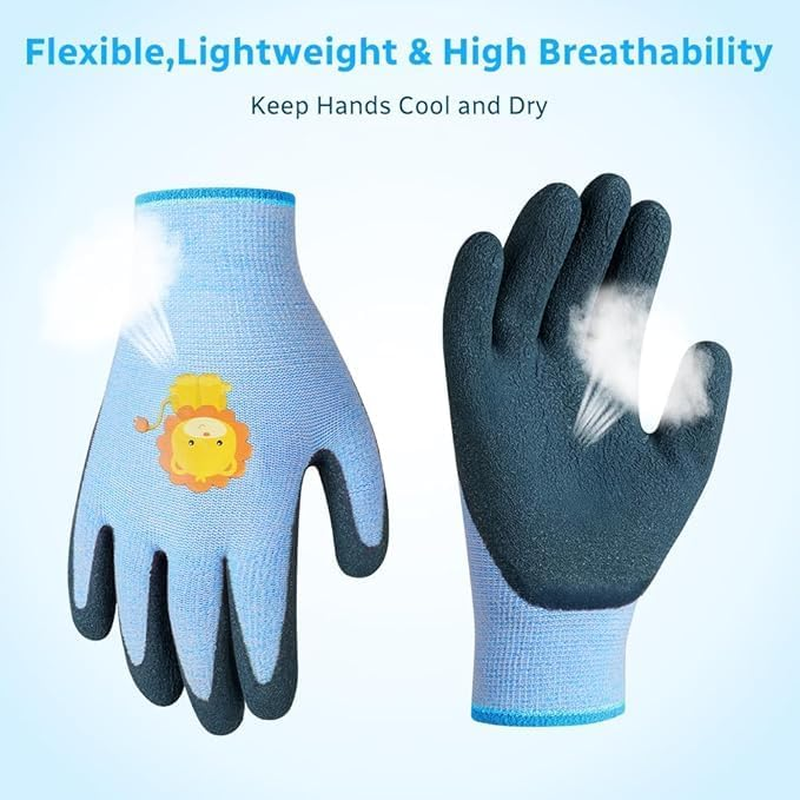 Fokmuaex 3 Pcs Kids Gardening Gloves for Boys & Girls Age 3-9, Toddler Safety Work Gloves, Comfortable Children'S Garden Gloves for Outdoor Planting Play