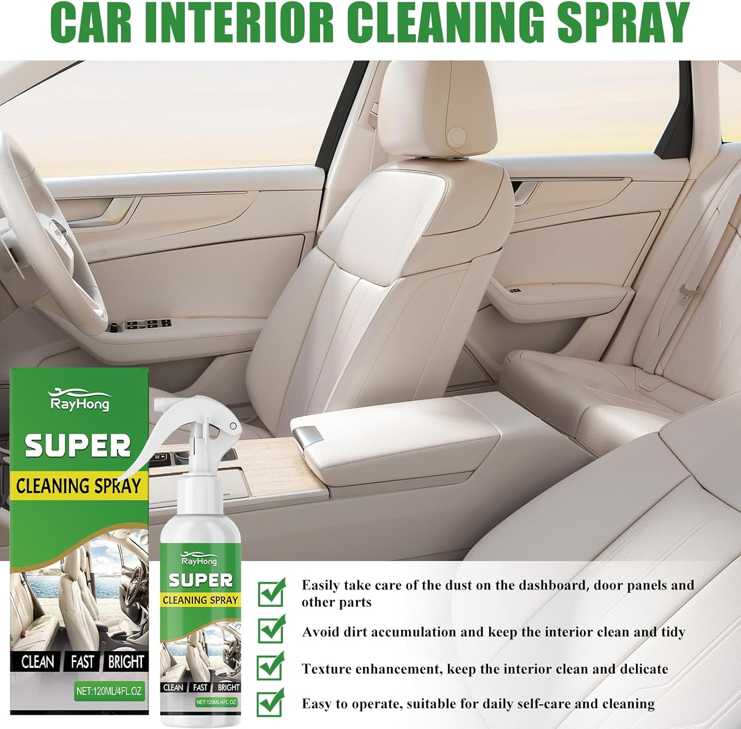 120 Ml Car Interior Cleaner Spray + 2 X Upholstery Brush + Microfibre Cloth Upholstery Cleaner Car Care Set for Leather, Plastic, Rubber & Textiles Ideal for Car Interior Cleaning & Car Detailing image number 6