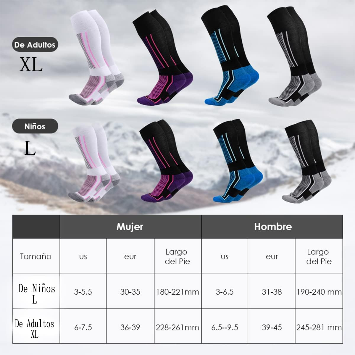 AUTOWT Ski Socks for Men & Women, Cold Weather Wool Socks for Snowboarding, Skating, Hiking, Sea Fishing and Other Outdoor Sports, Winter Thermal Knee-High Socks, Soft Cushion Winter Ski Socks image number 5